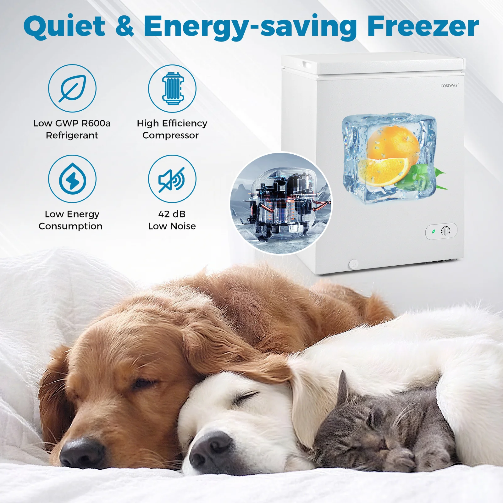 Compact Chest Freezer, 5 Cu.Ft, 7-Gear Adjustable Temperature, White - Image 10