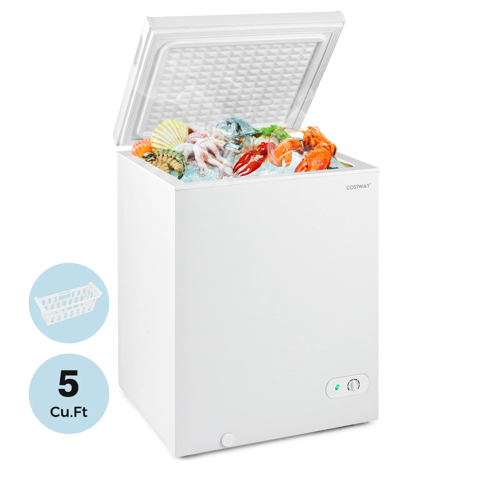 Compact Chest Freezer, 5 Cu.Ft, 7-Gear Adjustable Temperature, White - Image 4
