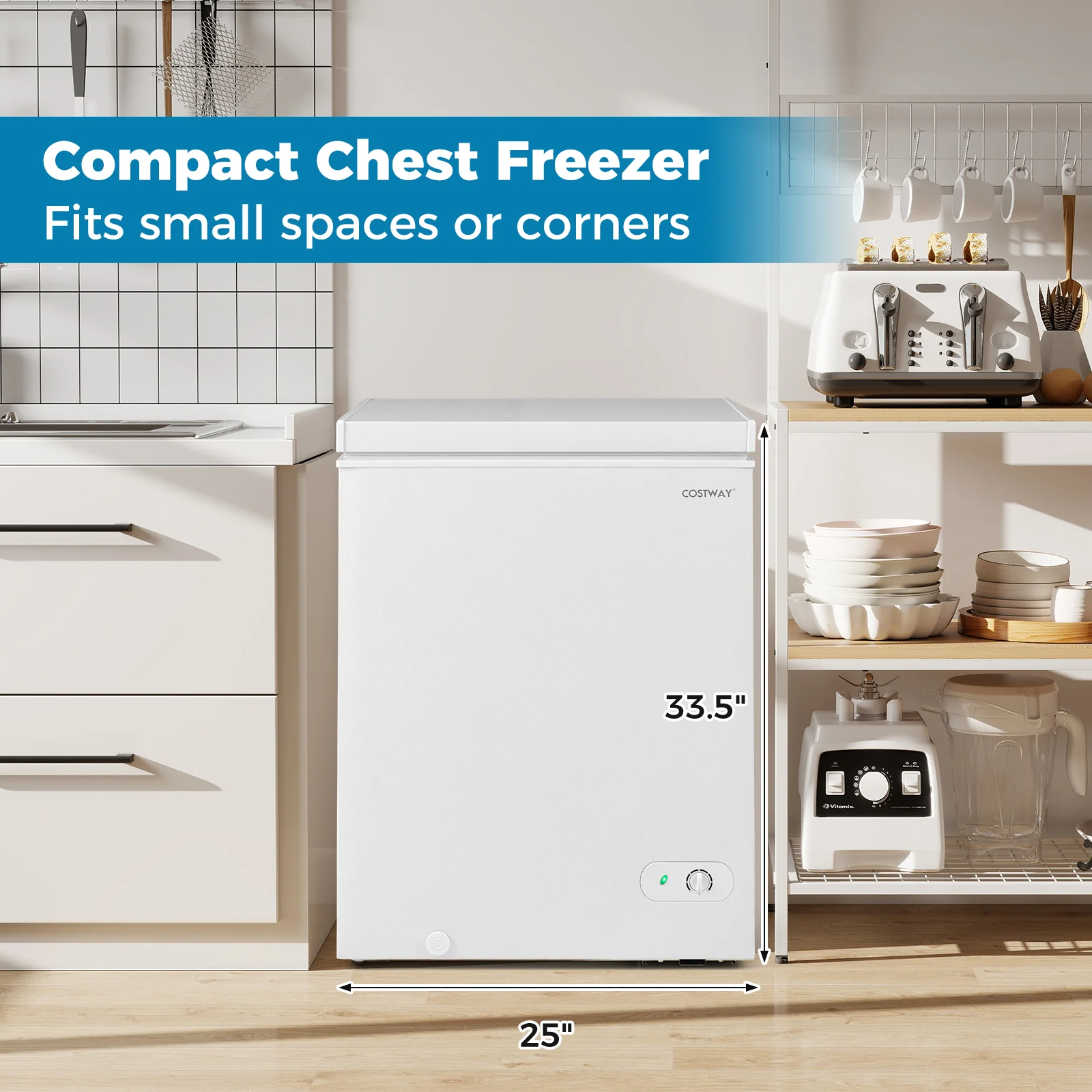 Compact Chest Freezer, 5 Cu.Ft, 7-Gear Adjustable Temperature, White - Image 6