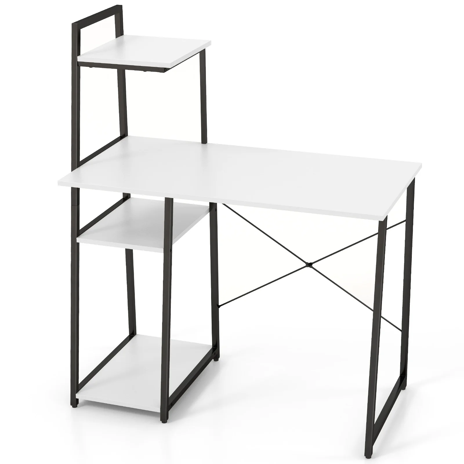 Compact Computer Desk Workstation With 4 Tier Shelves, White - Image 5