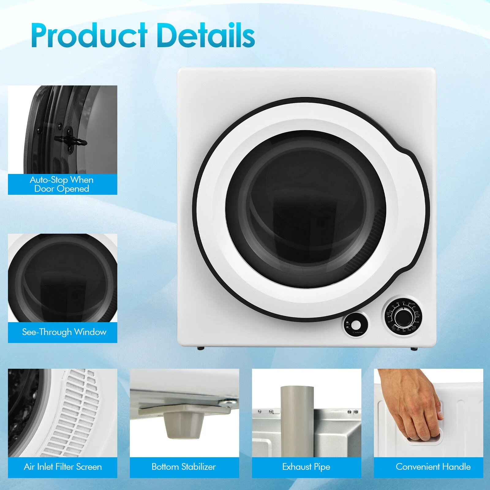 Compact Electric Tumble Laundry Dryer, Stainless Steel Tub, White - Image 10