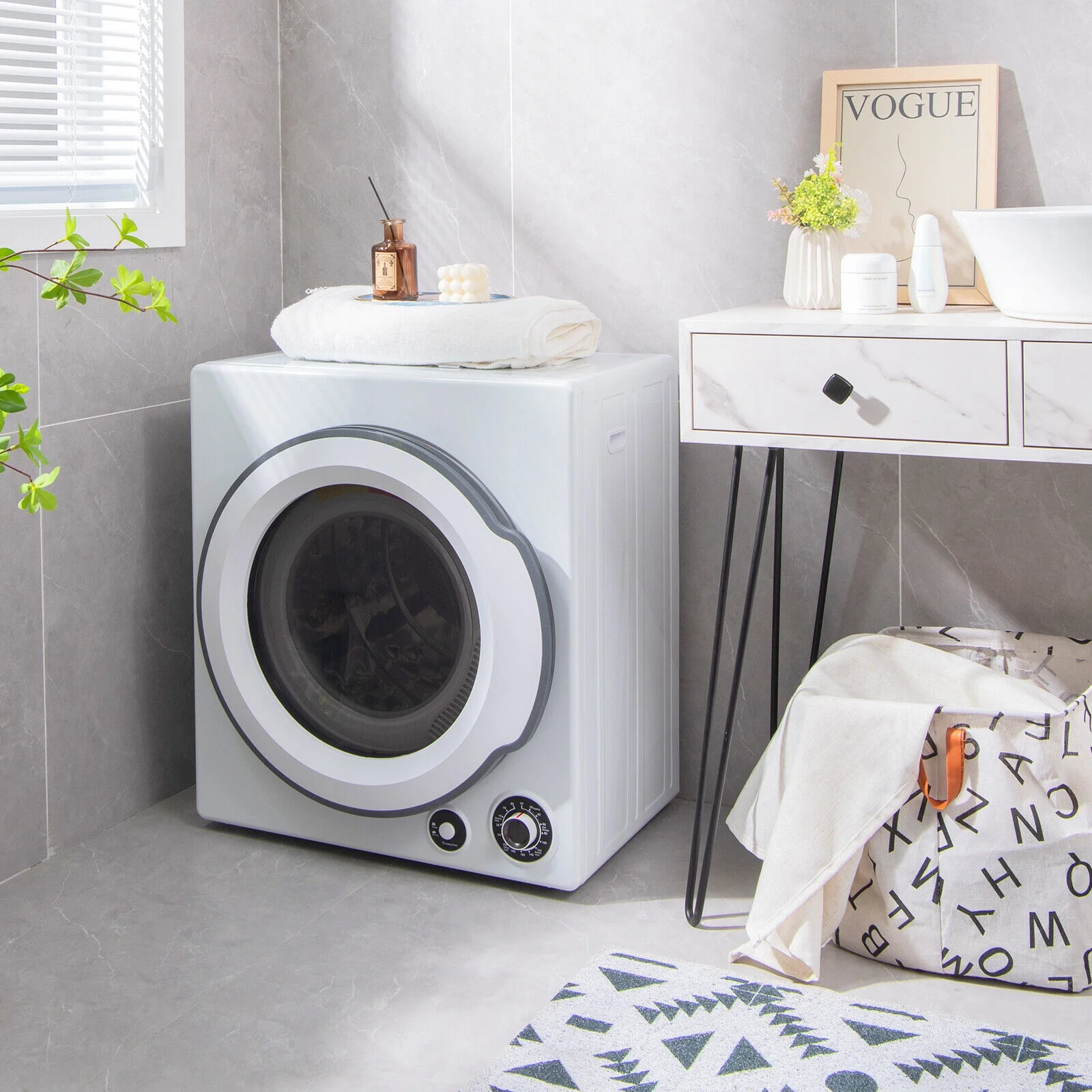 Compact Electric Tumble Laundry Dryer, Stainless Steel Tub, White - Image 2