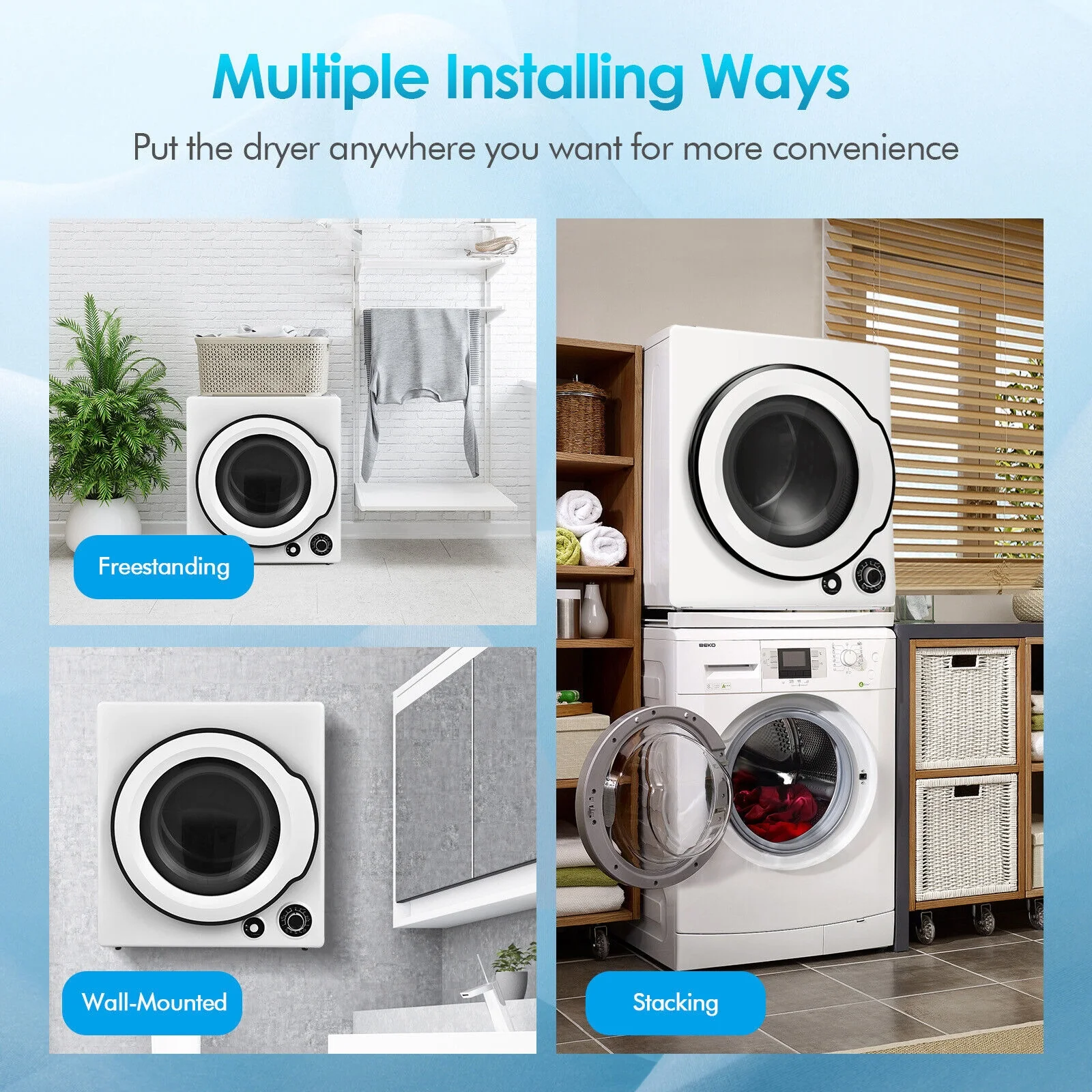 Compact Electric Tumble Laundry Dryer, Stainless Steel Tub, White - Image 7