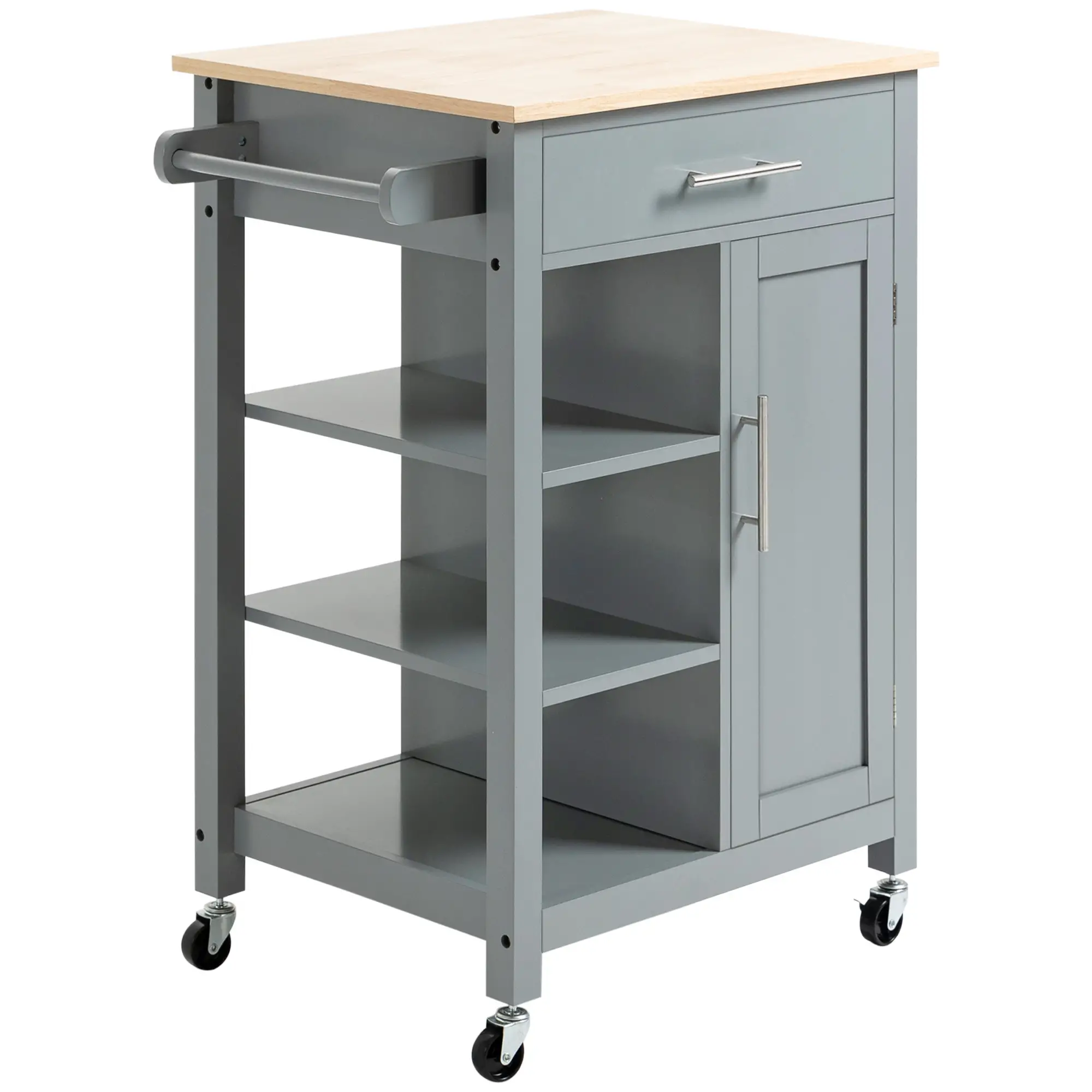 Compact Kitchen Cart on Wheels, Open Shelf, Storage Drawer, Grey - Image 15