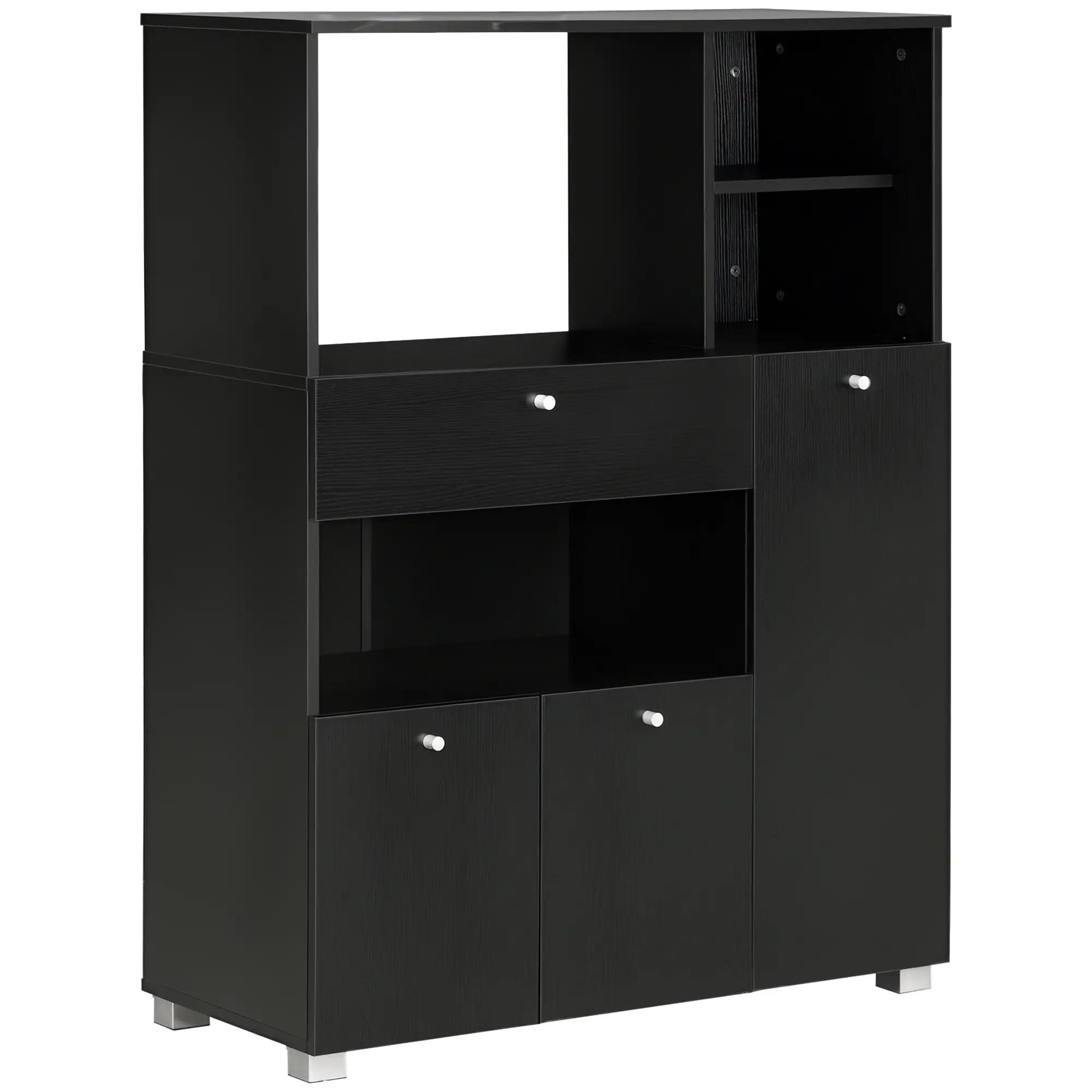 Compact Kitchen Pantry, Buffet Server Hutch, Microwave Stand, Black