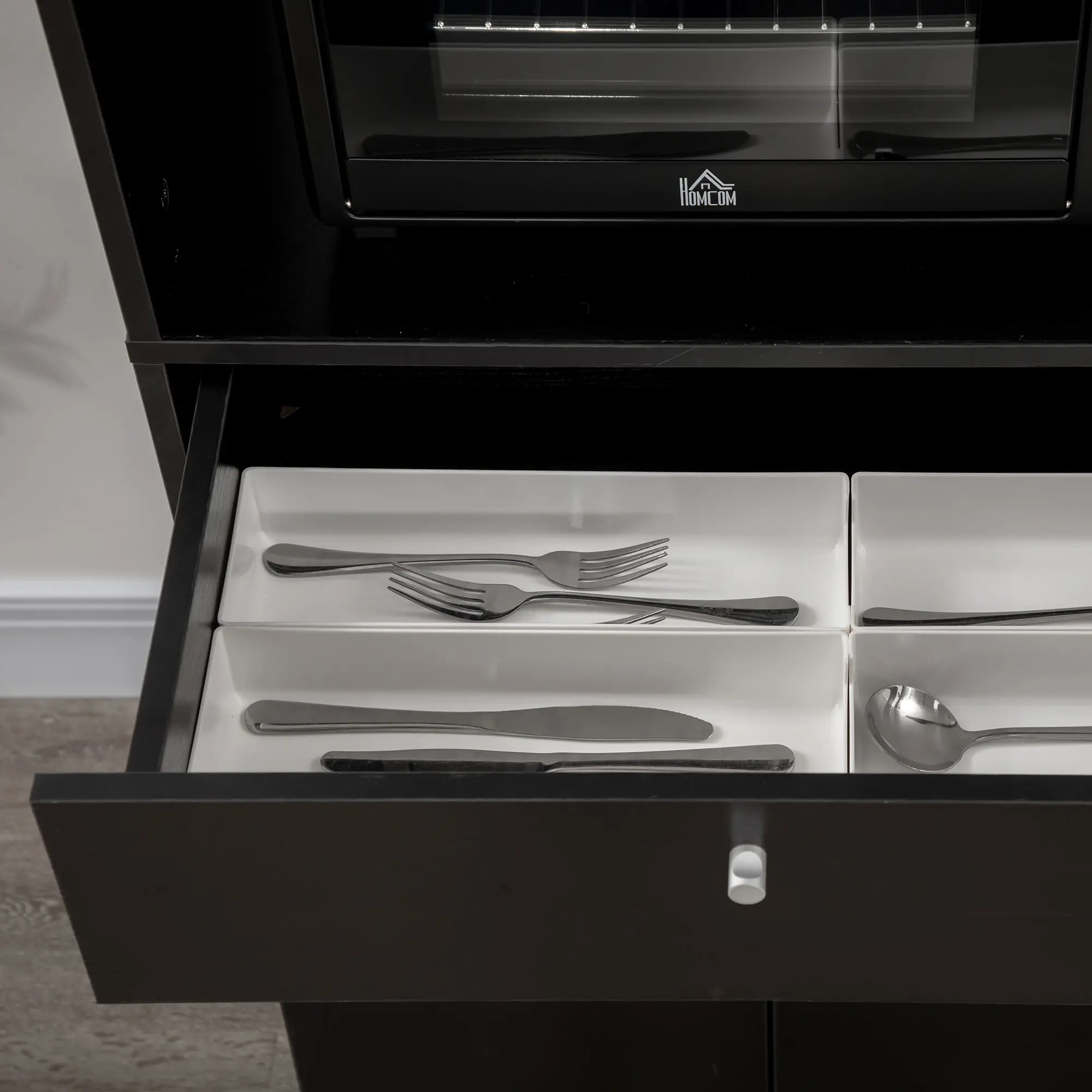 Compact Kitchen Pantry, Buffet Server Hutch, Microwave Stand, Black - Image 10