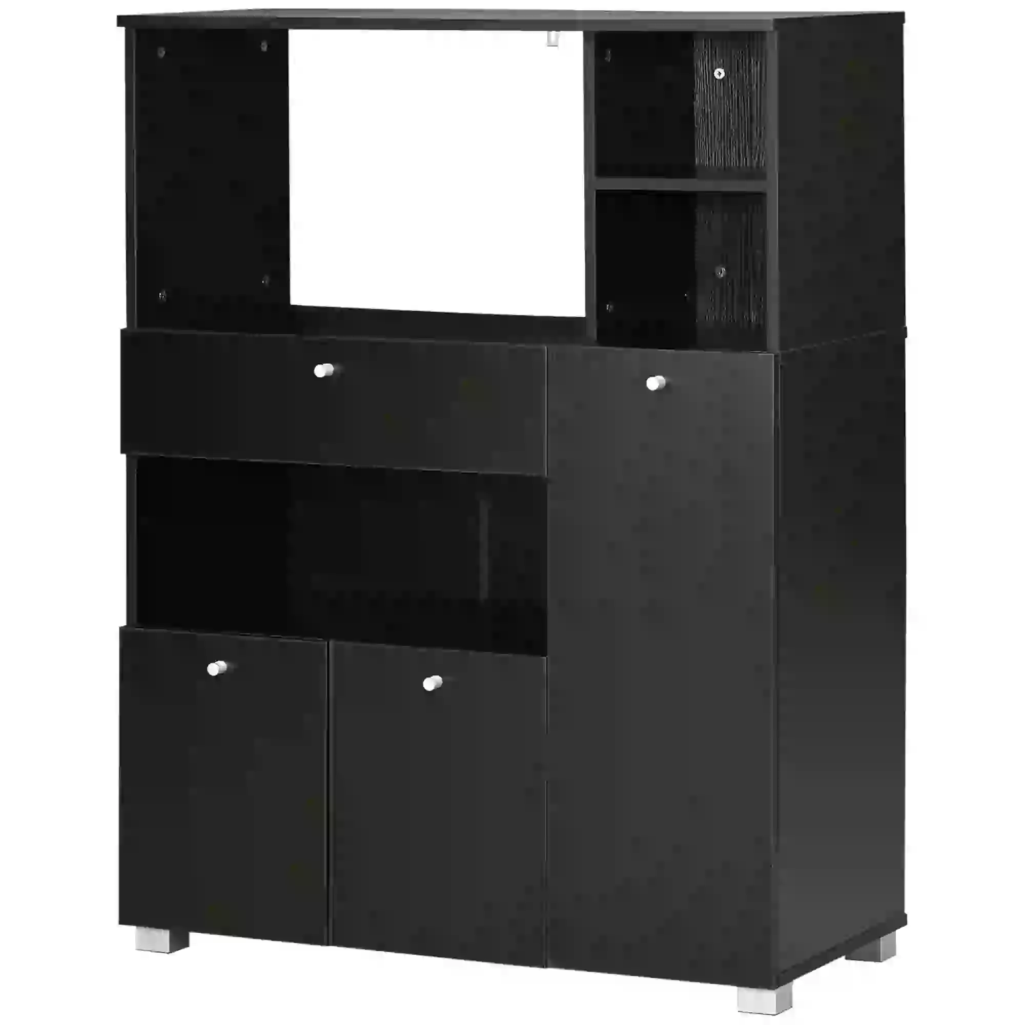 Compact Kitchen Pantry, Buffet Server Hutch, Microwave Stand, Black - Image 11