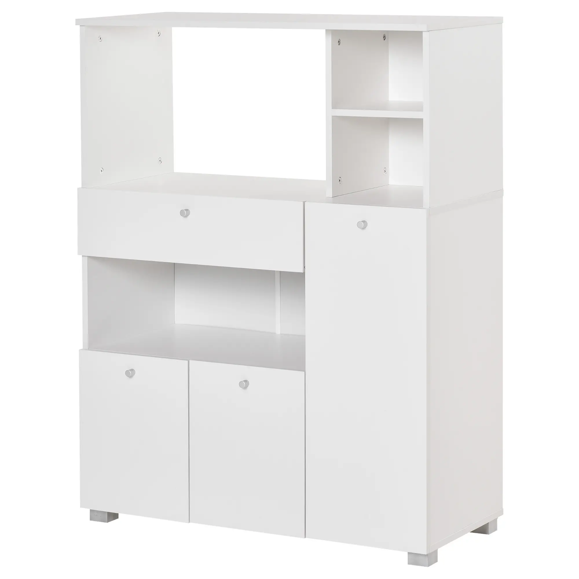 Compact Kitchen Pantry Cabinet, Microwave Stand with Drawer, White