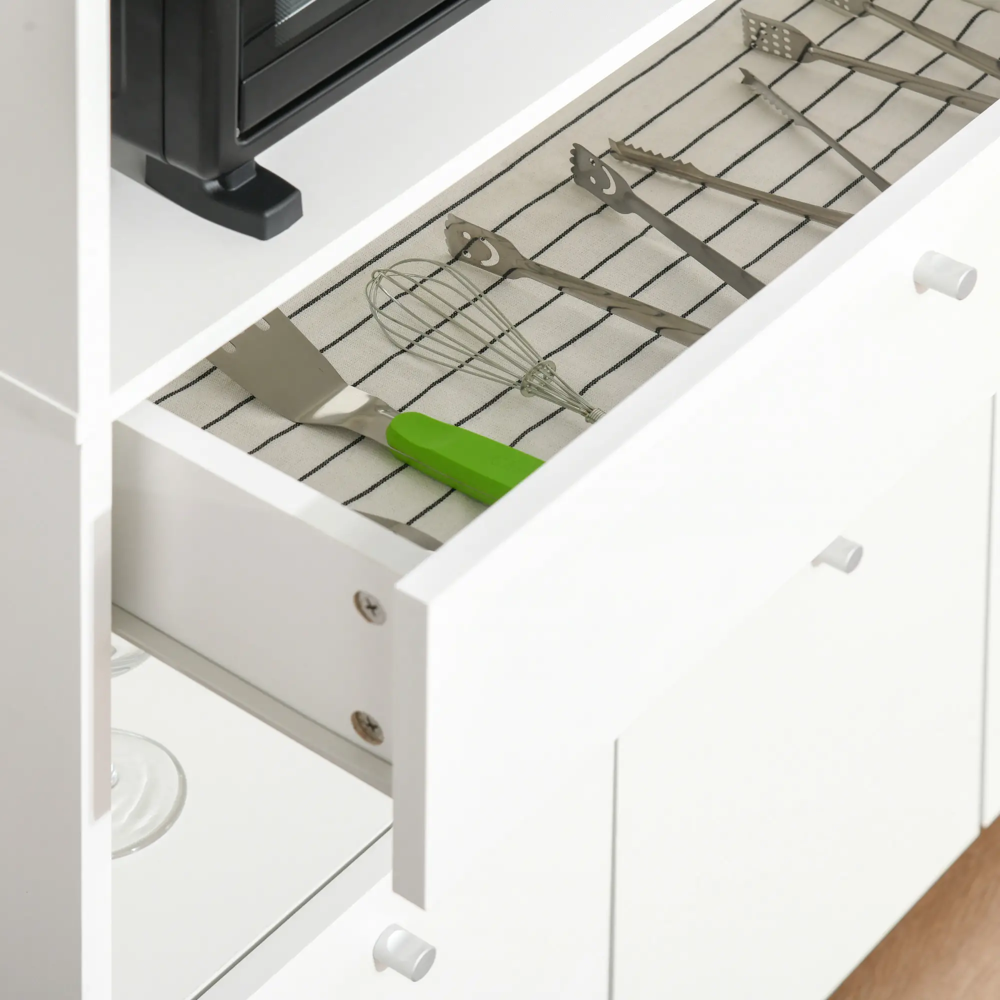 Compact Kitchen Pantry Cabinet, Microwave Stand with Drawer, White - Image 11