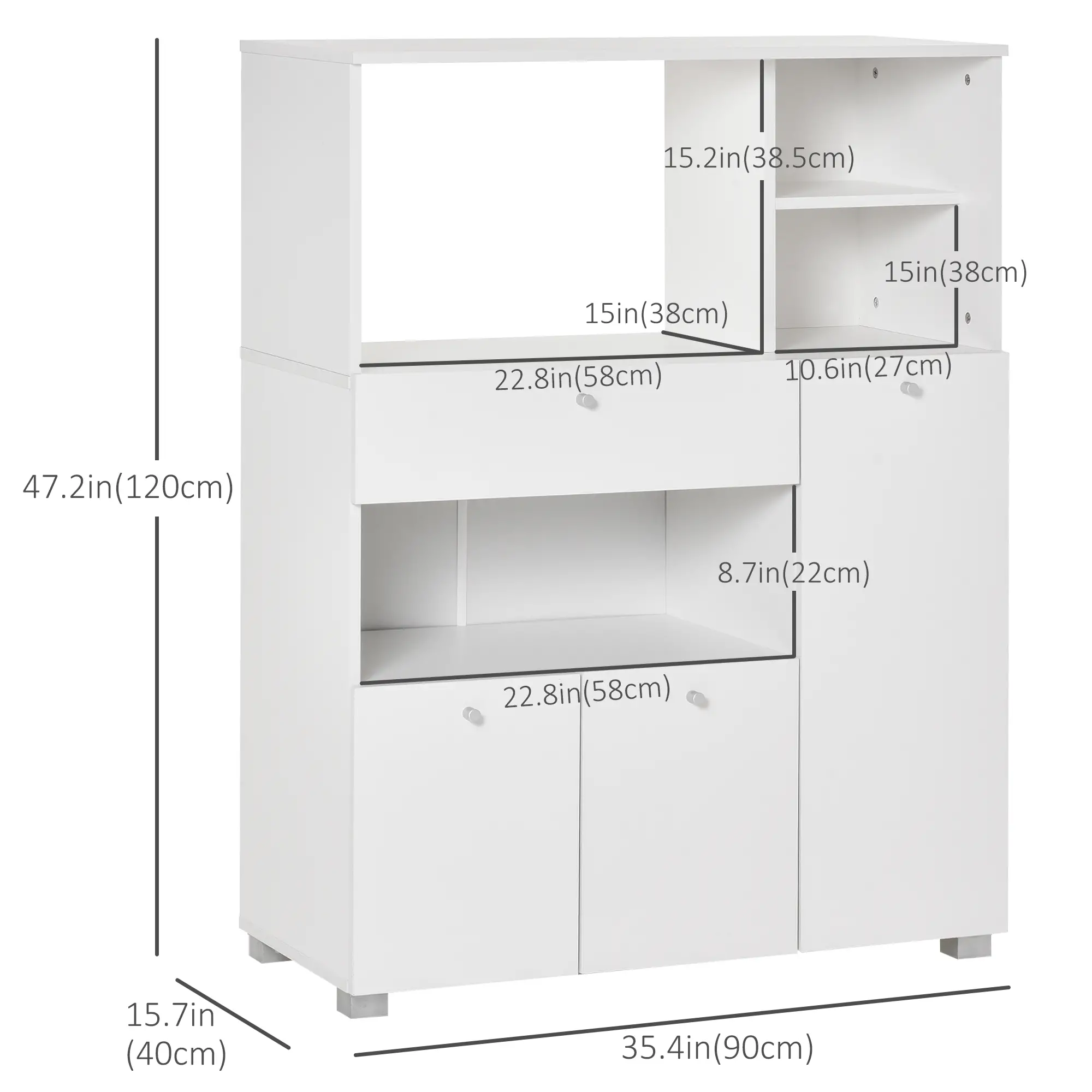 Compact Kitchen Pantry Cabinet, Microwave Stand with Drawer, White - Image 3