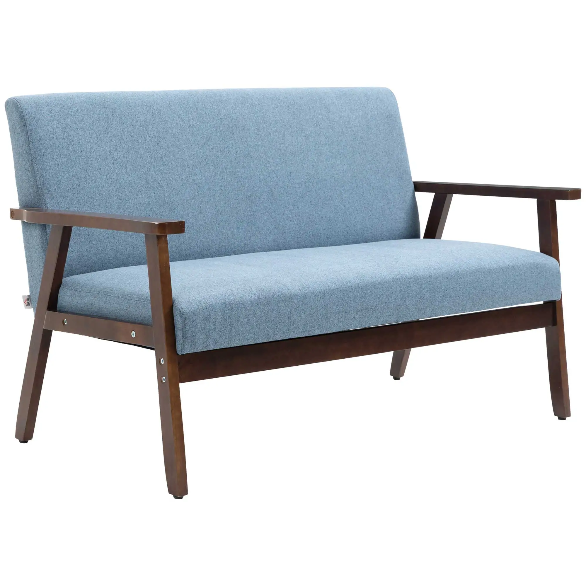 Compact Loveseat Sofa, Linen Fabric, Double Seat, Rubber Wood Legs, Blue - Image 11