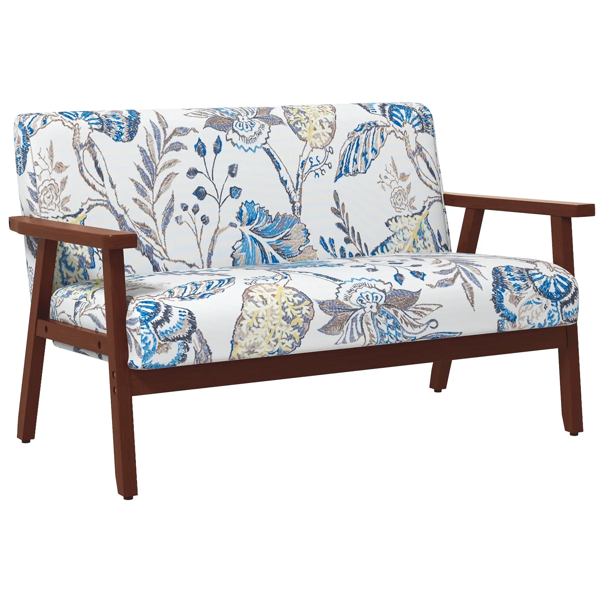 Compact Loveseat Sofa, Linen Fabric, Rubber Wood Legs, Multicolour - Image 11