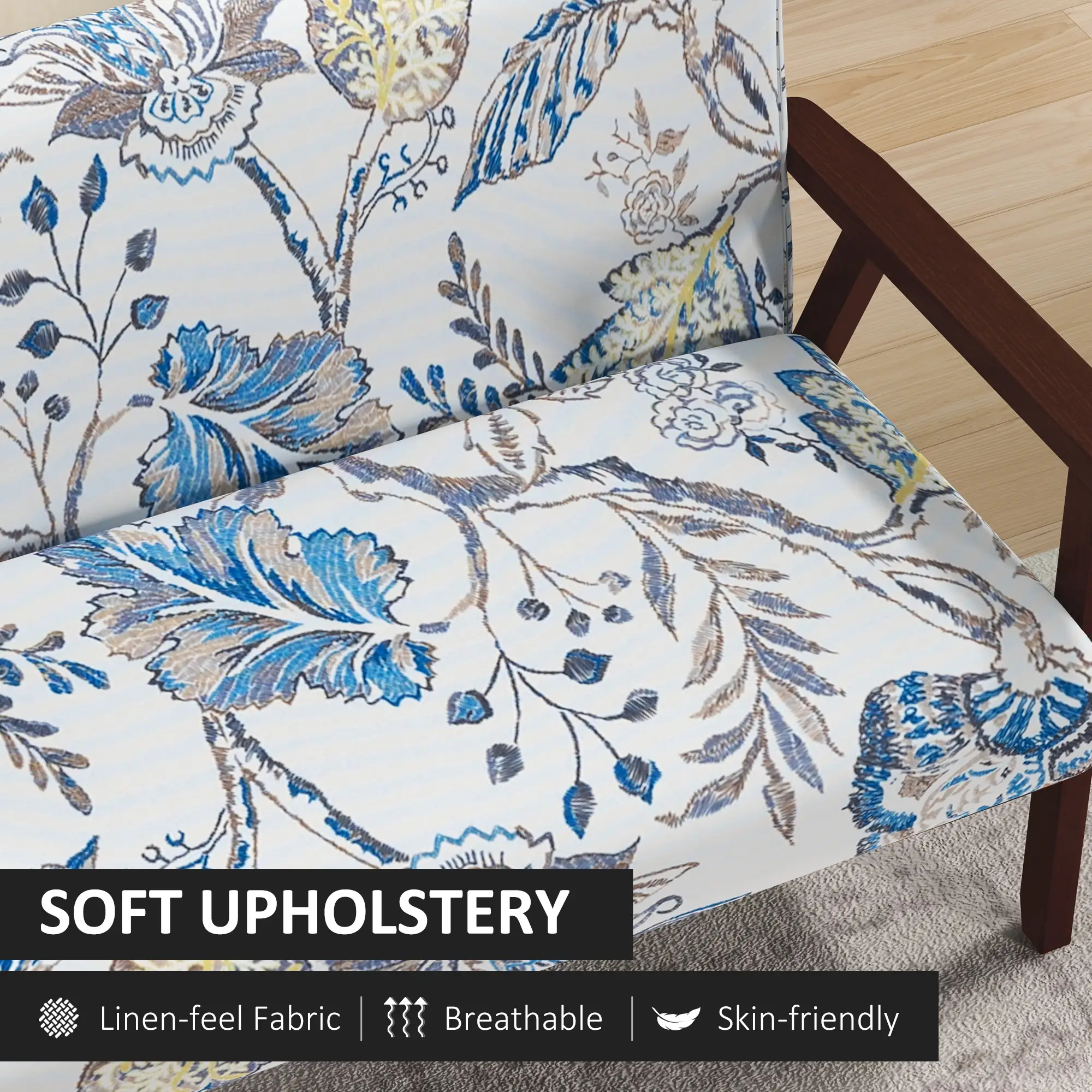 Compact Loveseat Sofa, Linen Fabric, Rubber Wood Legs, Multicolour - Image 4