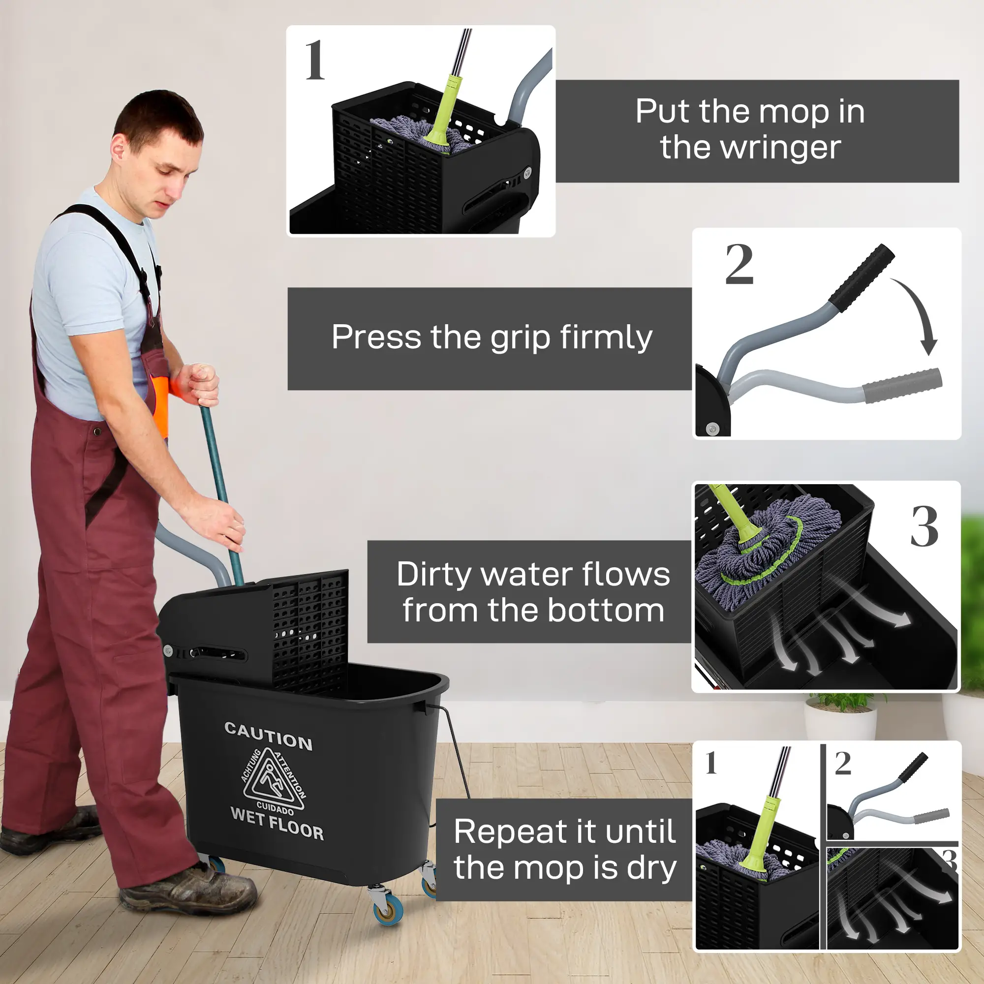 Compact Mop Bucket with Wringer, 5 Gallon, Black - Image 6