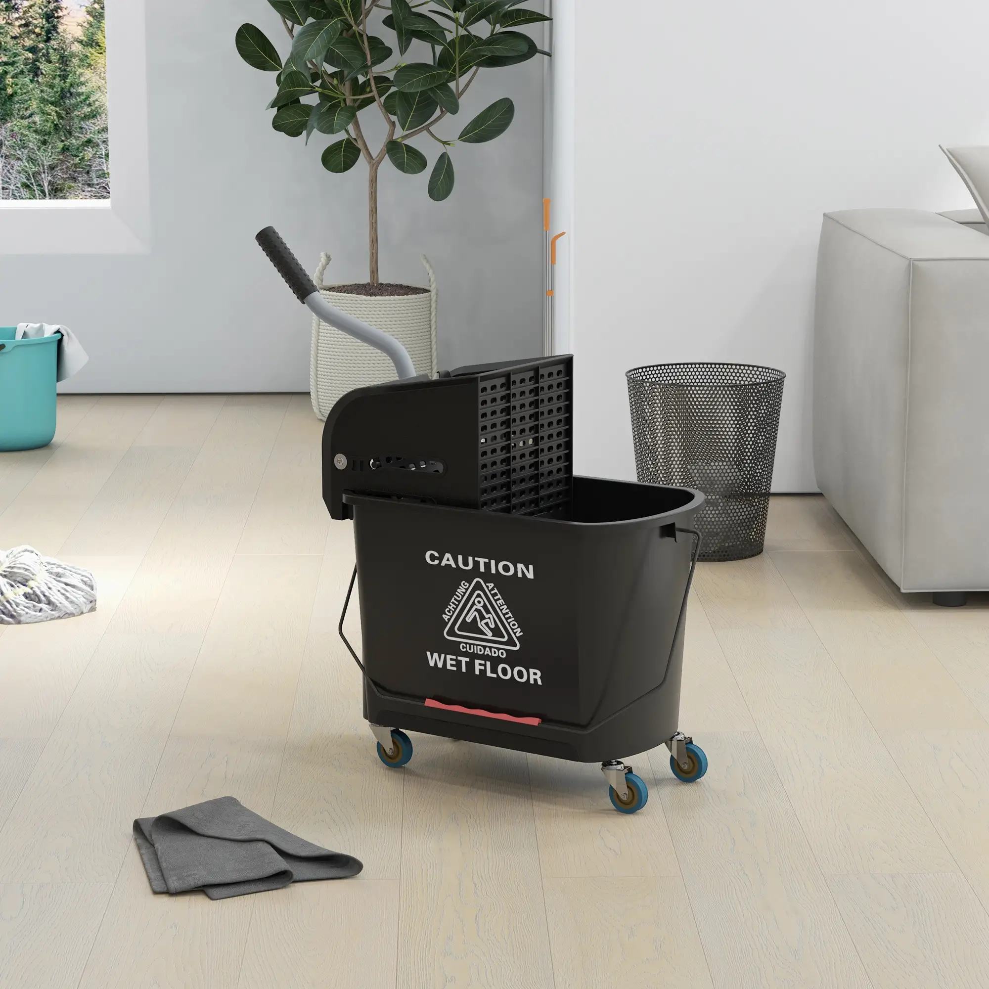 Compact Mop Bucket with Wringer, 5 Gallon, Black - Image 8