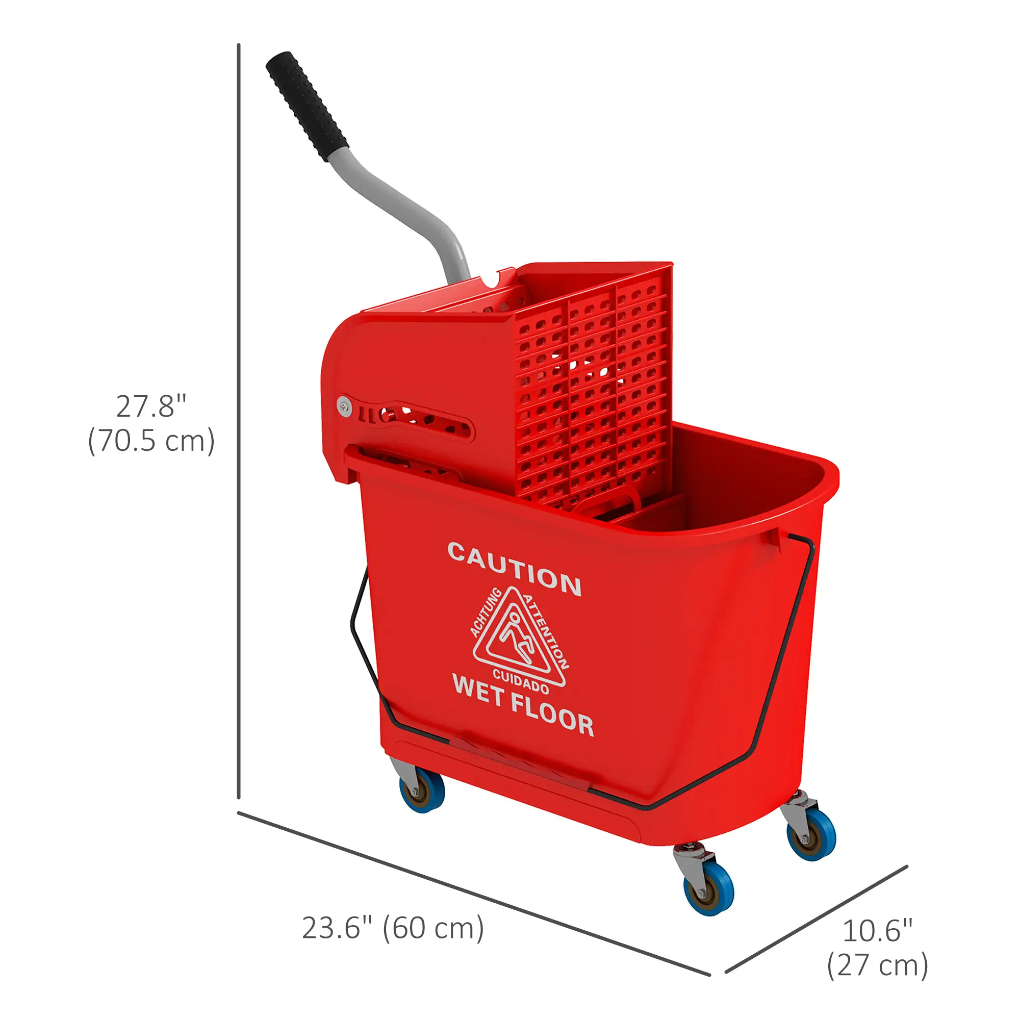 Compact Mop Bucket with Wringer, 5 Gallon, Red - Image 3