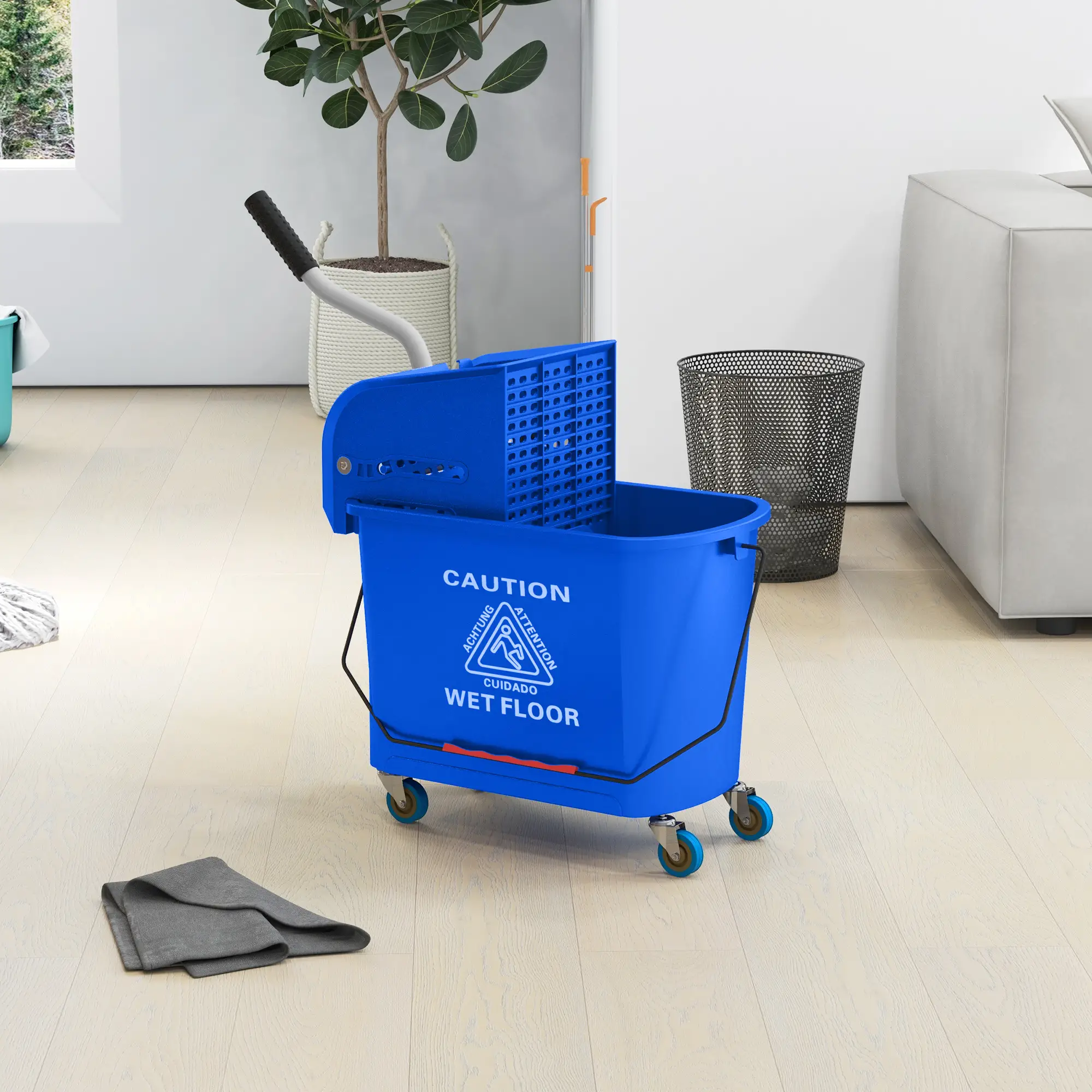Compact Mop Bucket with Wringer, 5 Gallon, Separate Dirty Clean Water, Blue - Image 8