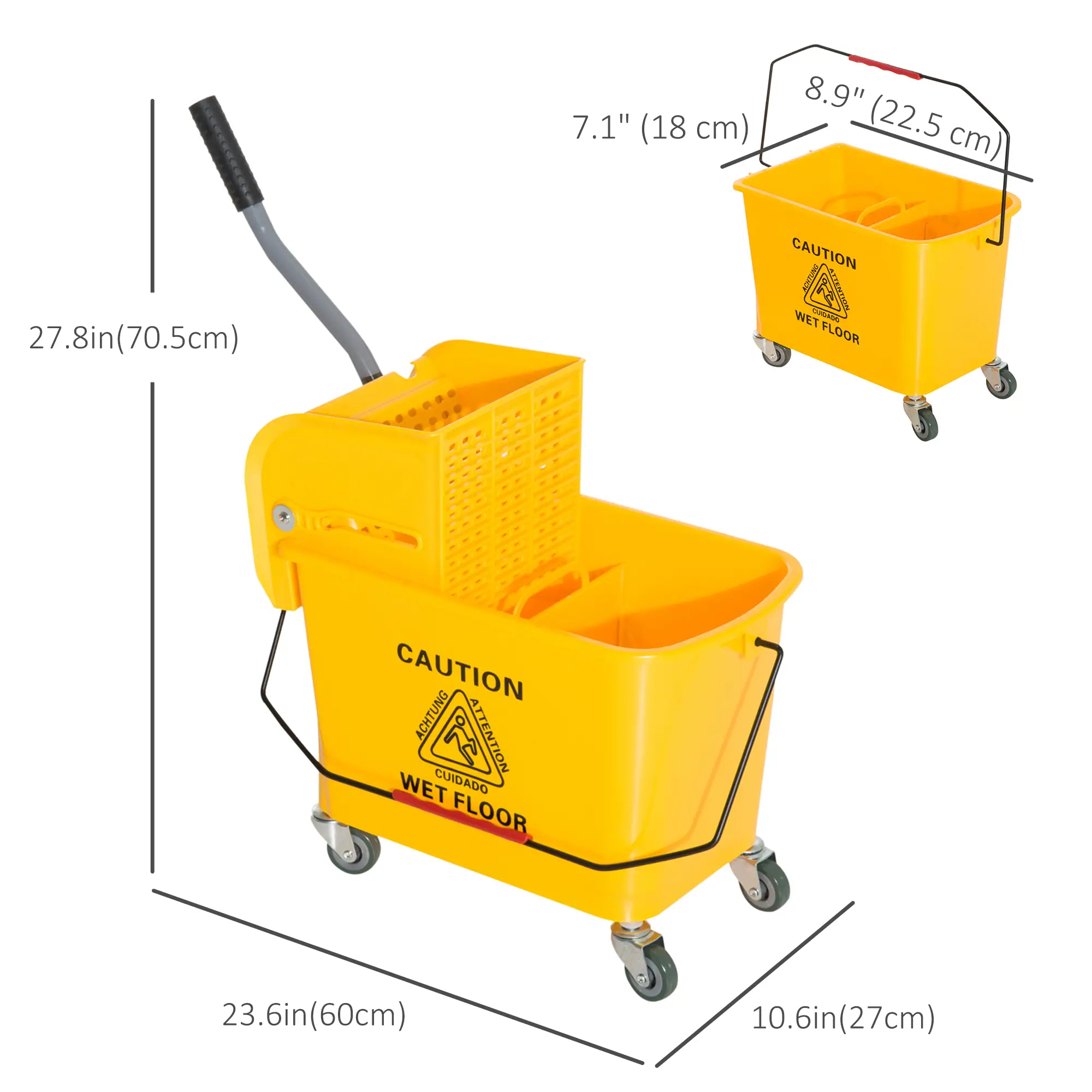 Compact Mop Bucket with Wringer, 5 Gallon, Yellow - Image 3