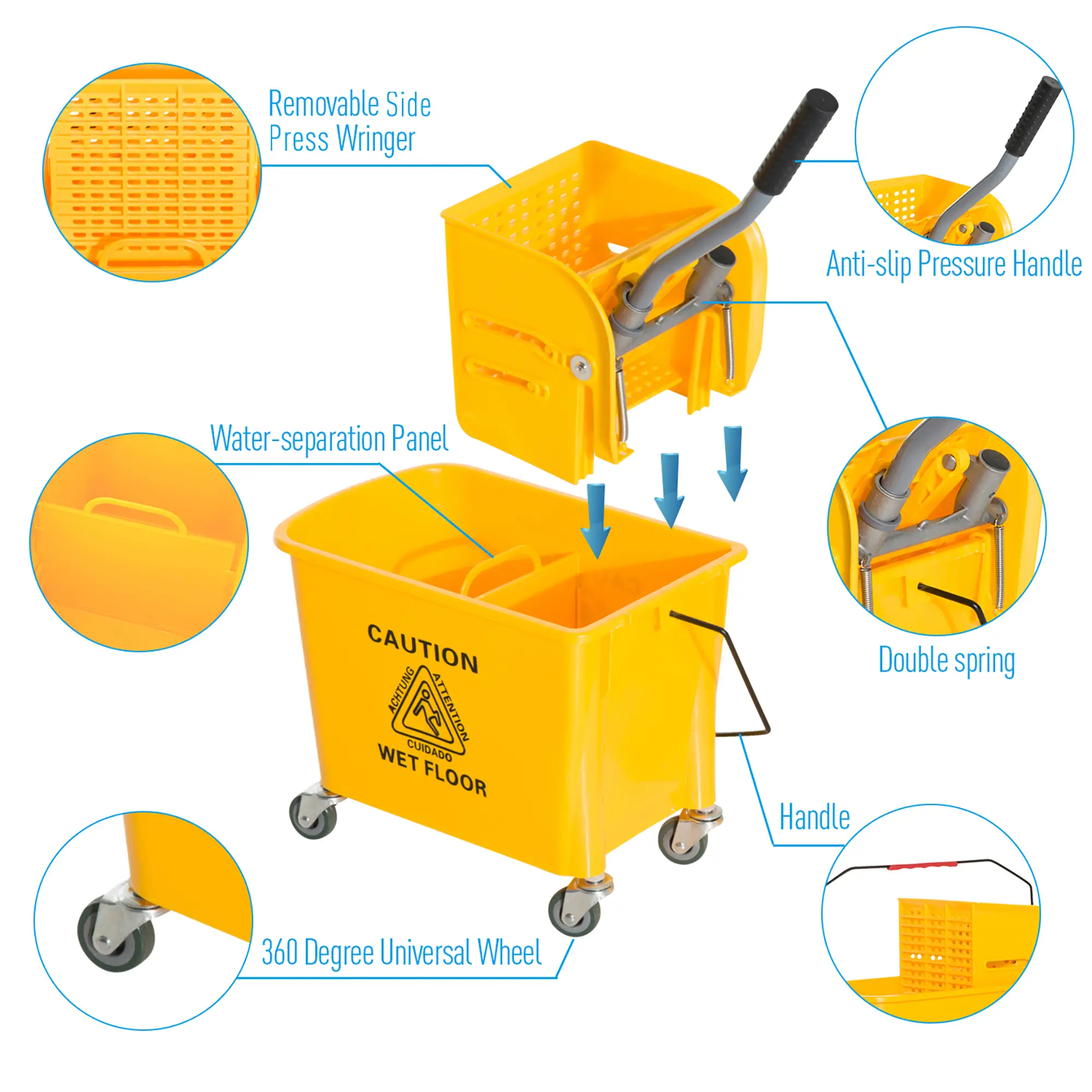Compact Mop Bucket with Wringer, 5 Gallon, Yellow - Image 4