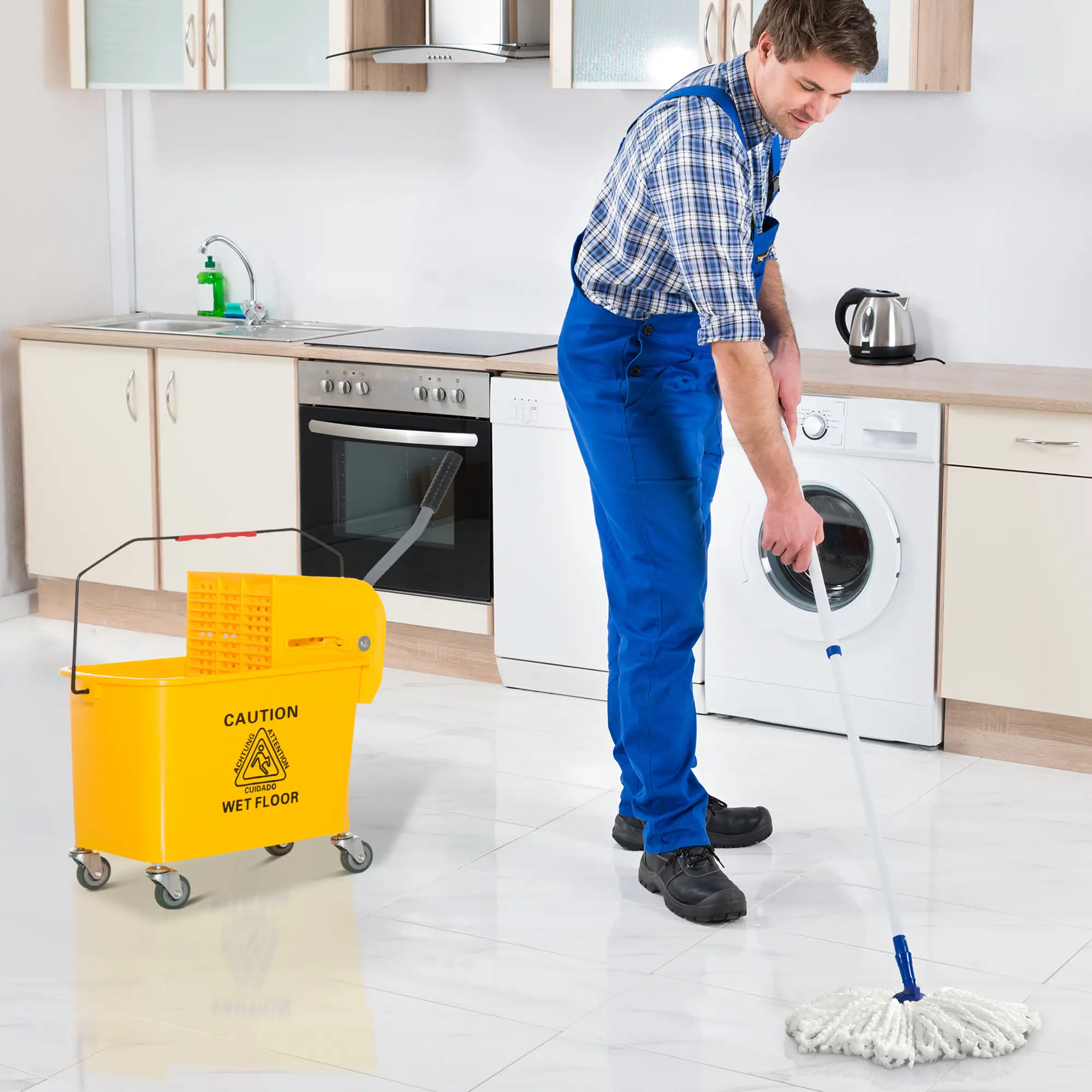Compact Mop Bucket with Wringer, 5 Gallon, Yellow - Image 7