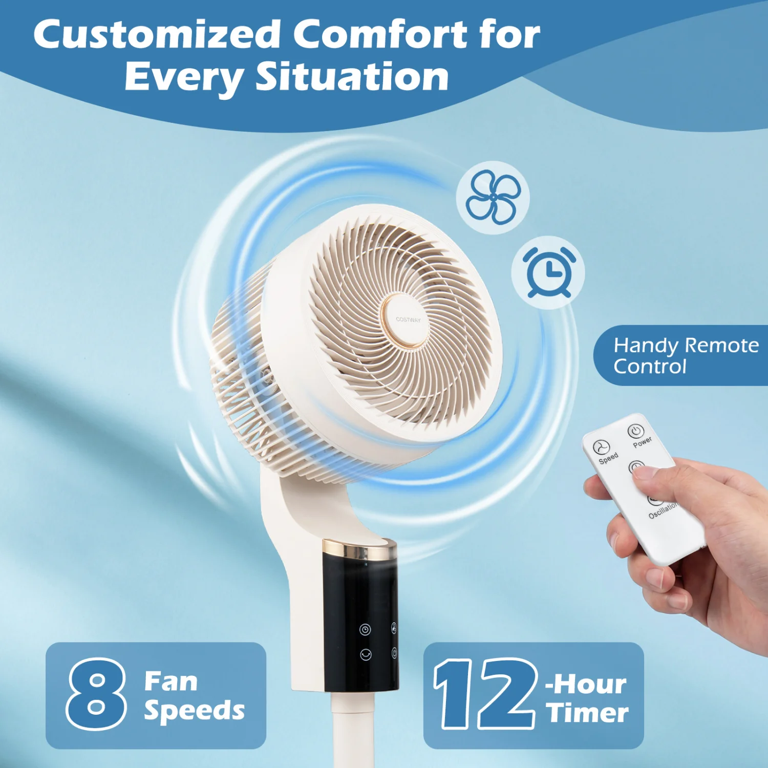 Compact Oscillating Fan, 70° Oscillation, 90° Tilt, White - Image 4