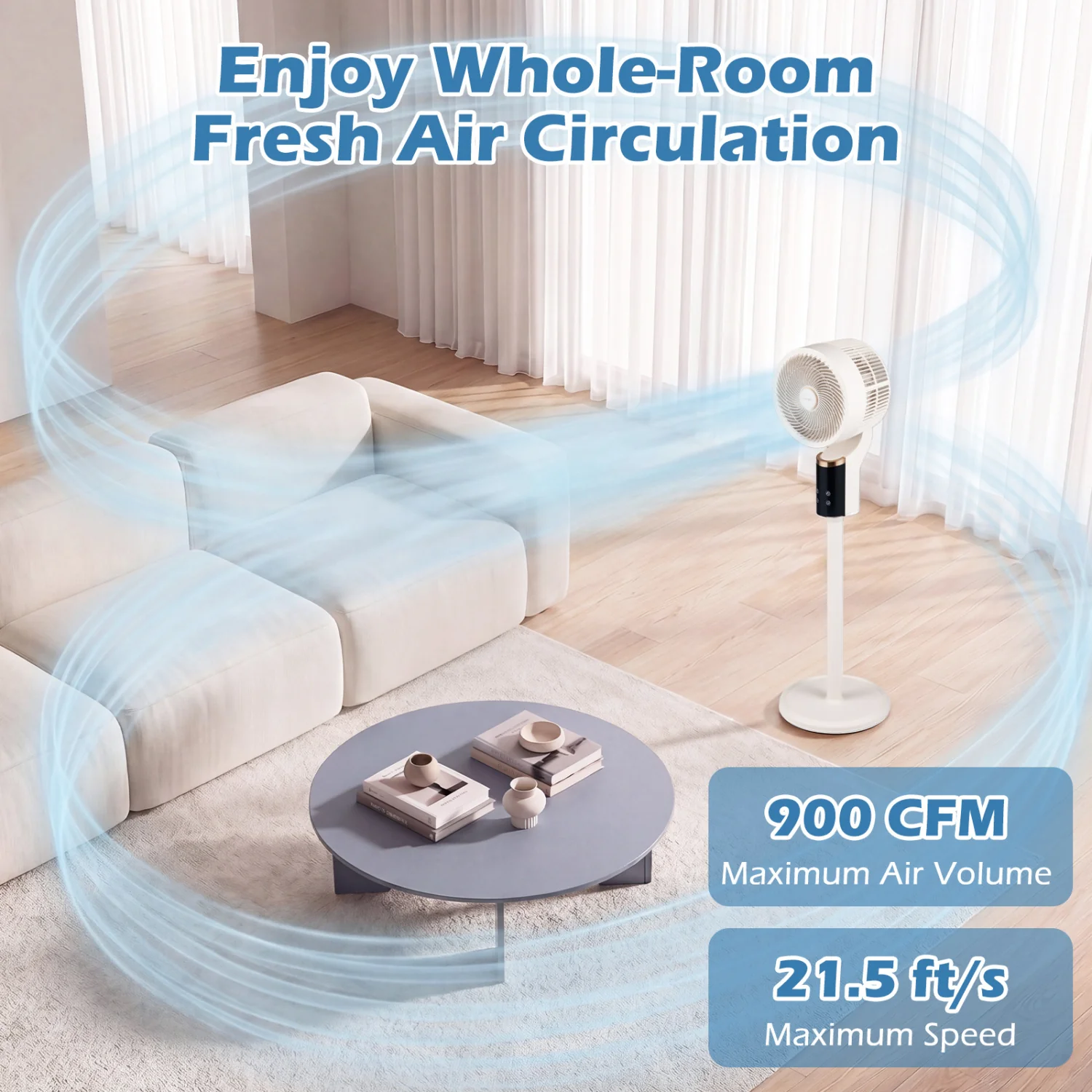 Compact Oscillating Fan, 70° Oscillation, 90° Tilt, White - Image 5