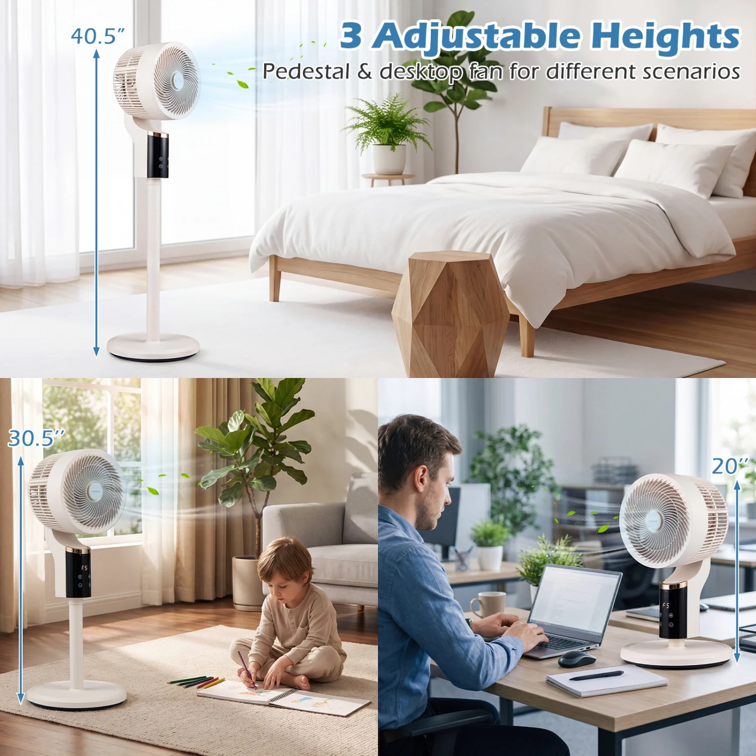 Compact Oscillating Fan, 70° Oscillation, 90° Tilt, White - Image 8