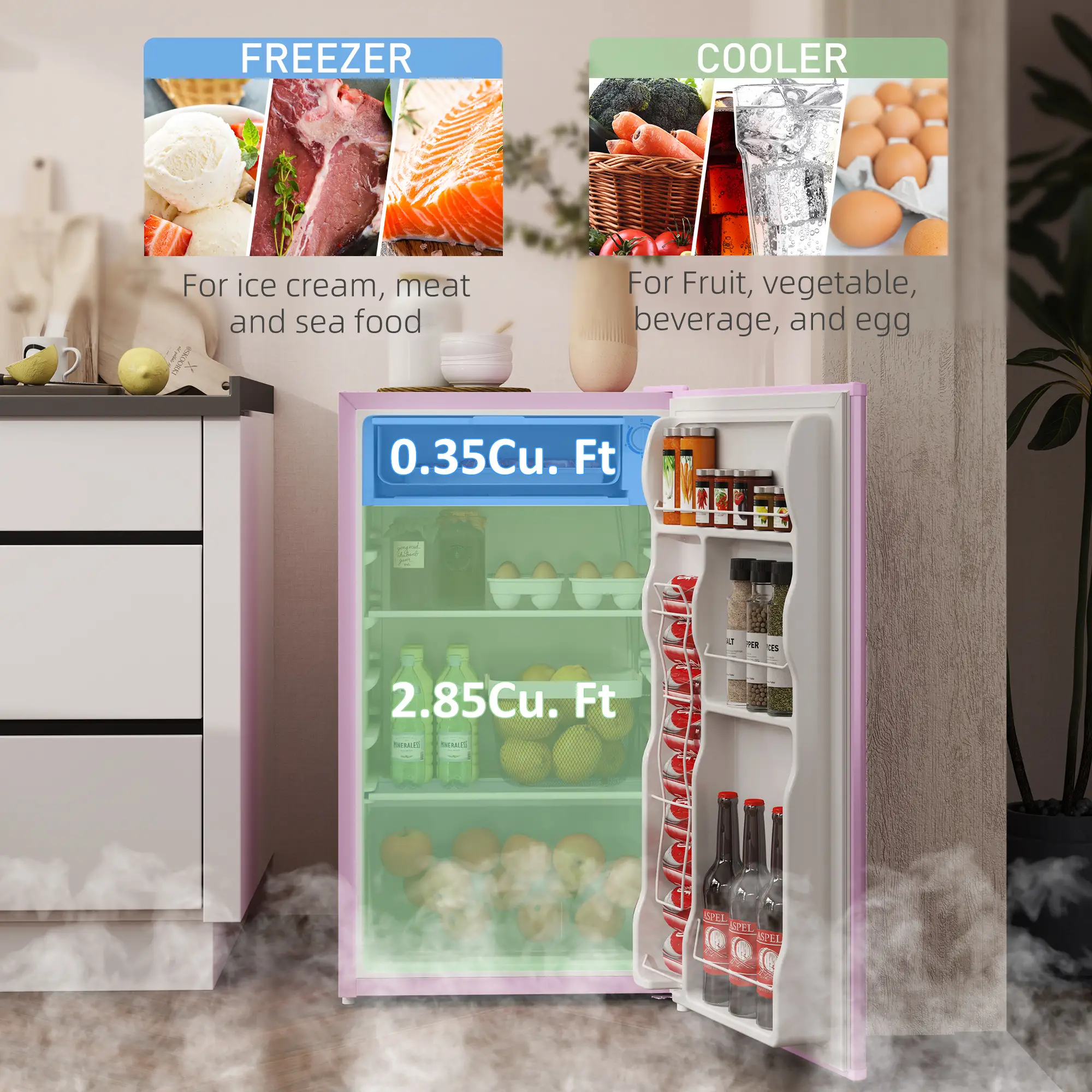 Compact Refrigerator, Mini Fridge with Freezer, Adjustable Shelf, Pink - Image 4