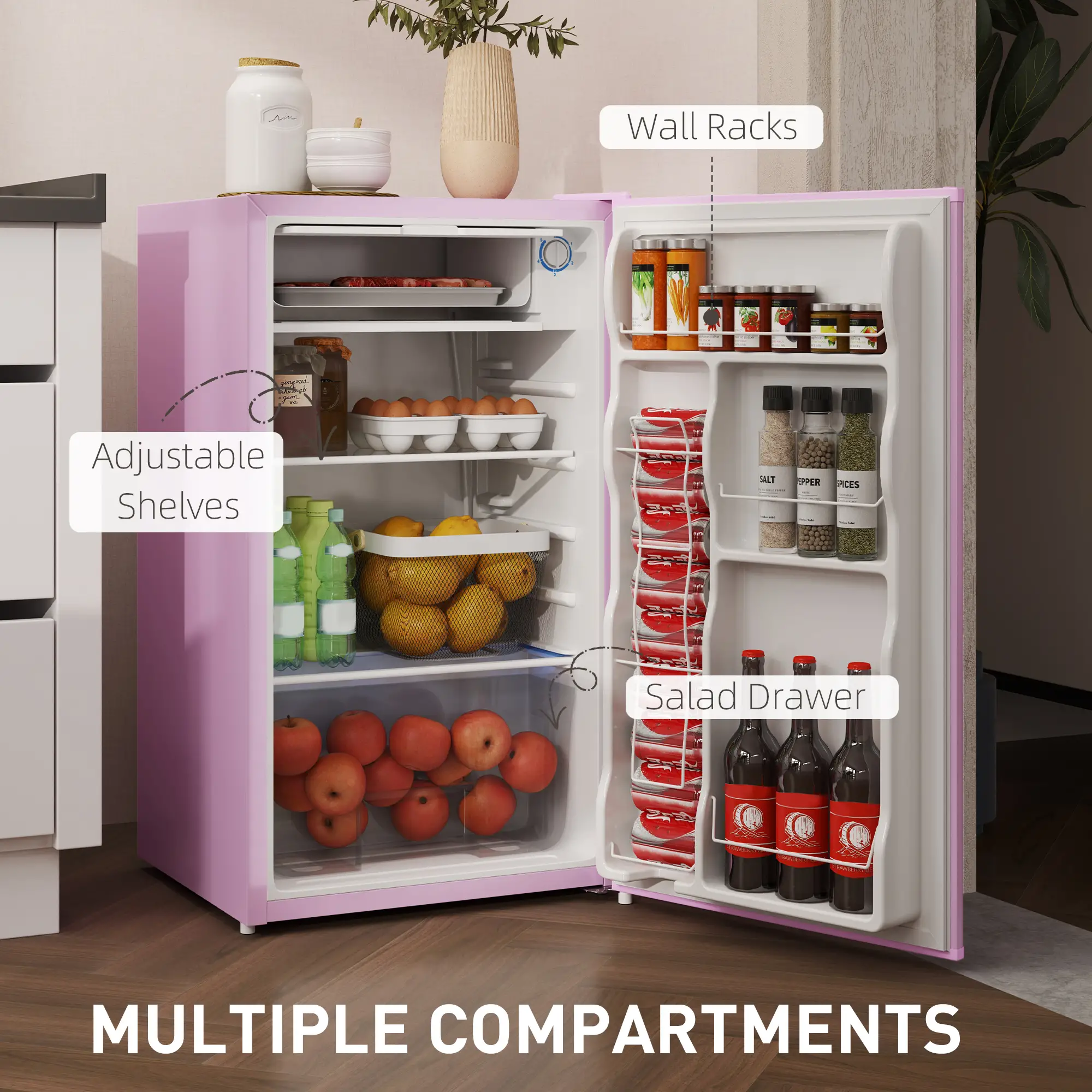 Compact Refrigerator, Mini Fridge with Freezer, Adjustable Shelf, Pink - Image 6