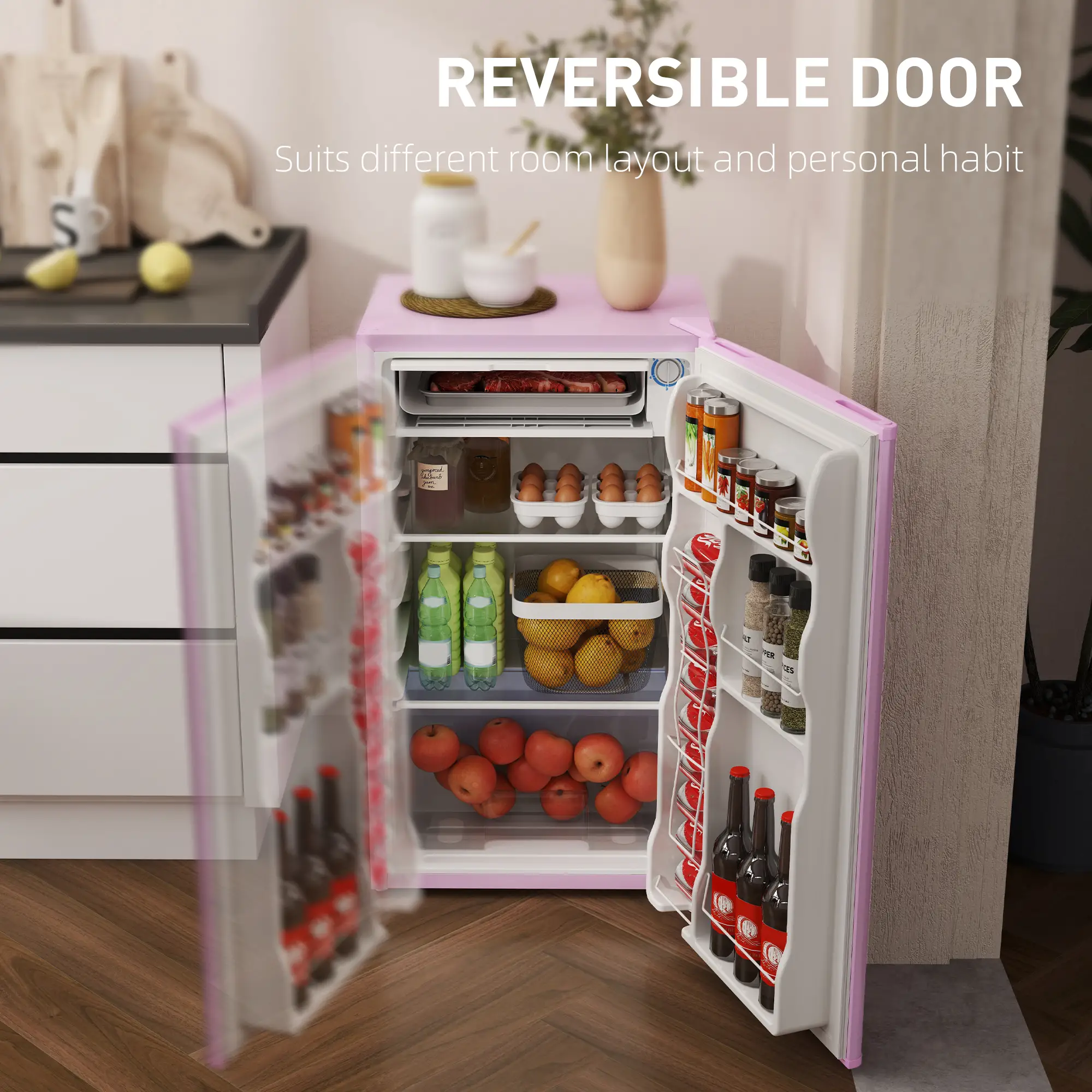 Compact Refrigerator, Mini Fridge with Freezer, Adjustable Shelf, Pink - Image 7
