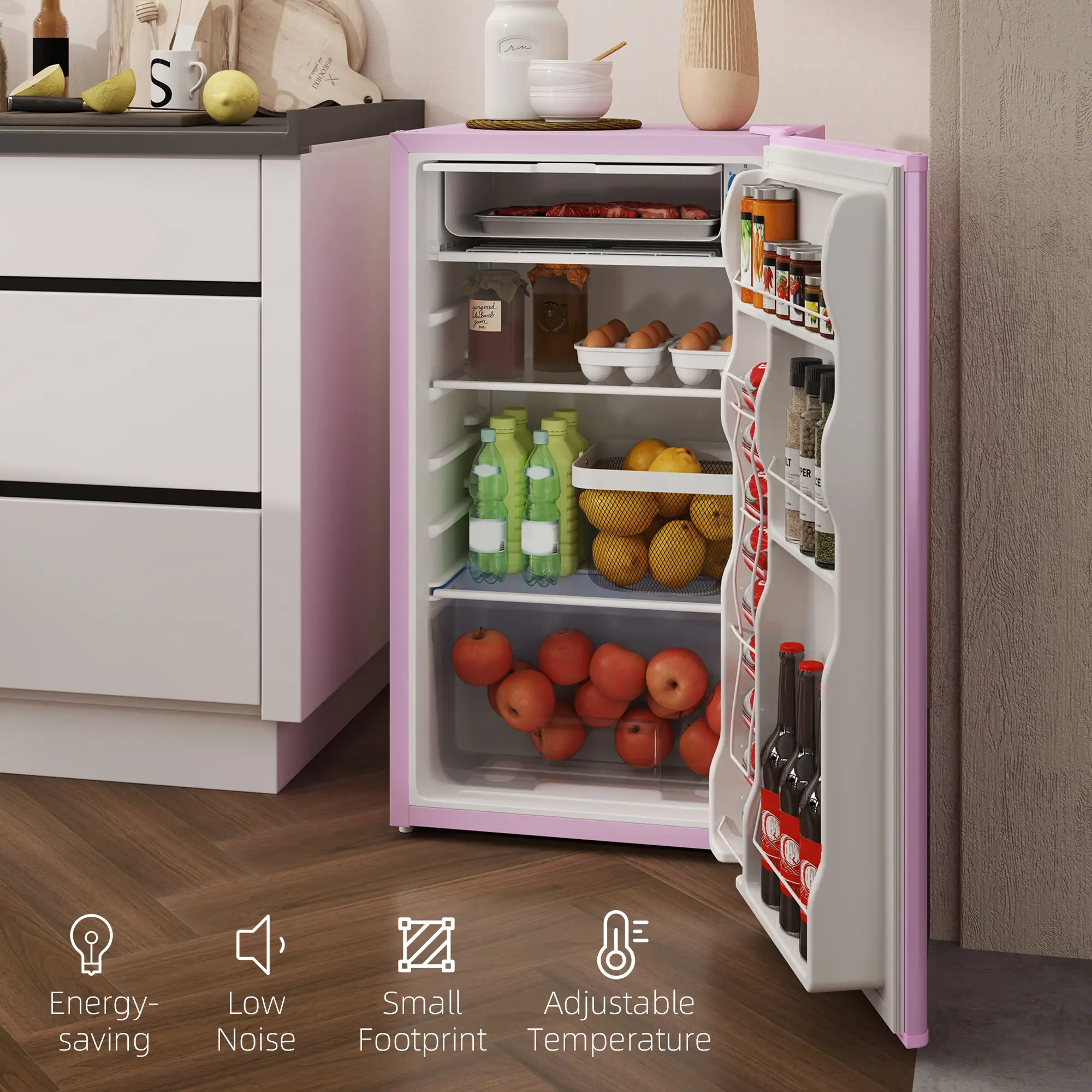 Compact Refrigerator, Mini Fridge with Freezer, Adjustable Shelf, Pink - Image 9