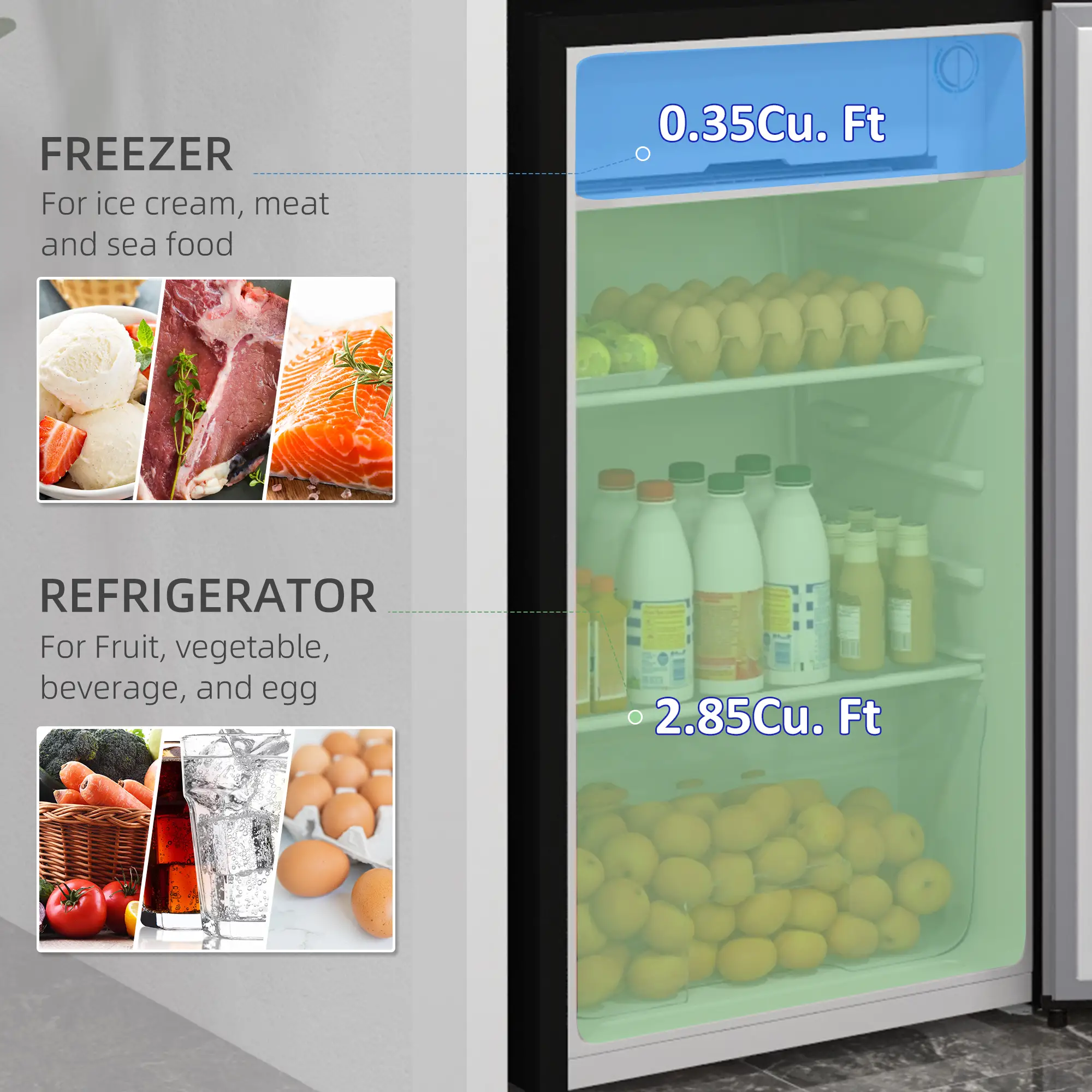 Compact Refrigerator, Mini Fridge with Freezer, Adjustable Shelf, Silver - Image 4