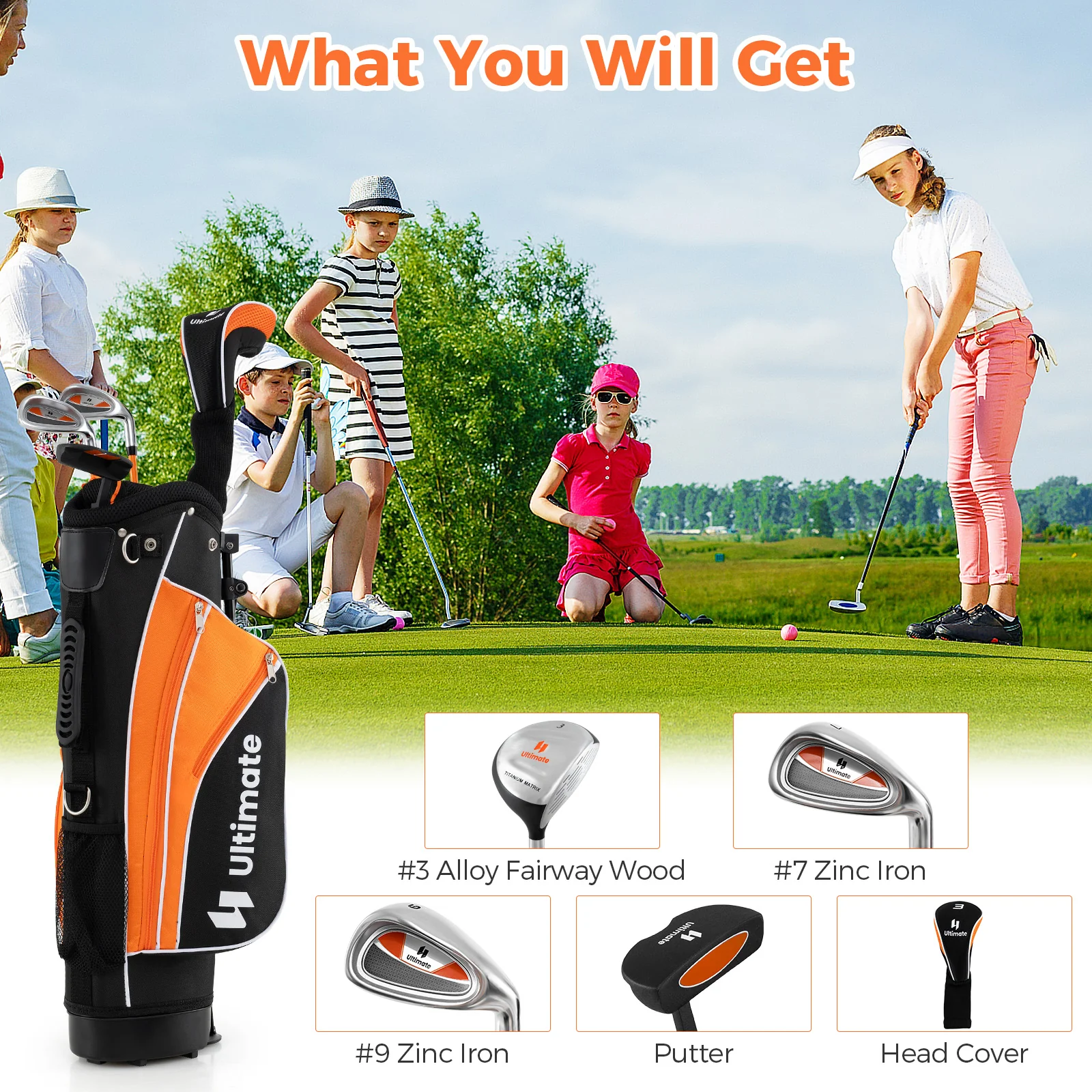 Complete Golf Club Set For Children Age 11-13, Orange - Image 10