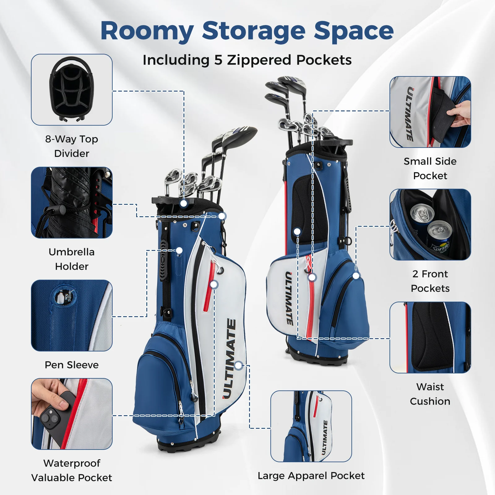 Complete Left Handed Golf Clubs Set With Stand Bag, Blue - Image 9
