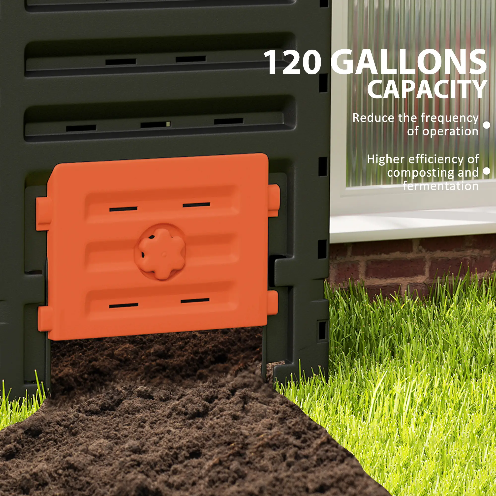Compost Bin, Garden Composter, 120 Gallon (450L), Orange - Image 4