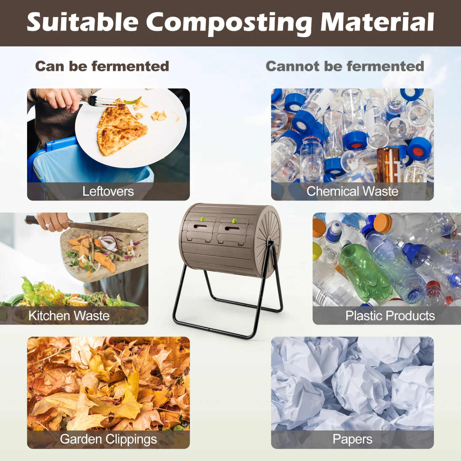 Compost Tumbler 37.5 Gallon Large Outdoor Compost Bin, Coffee - Image 9