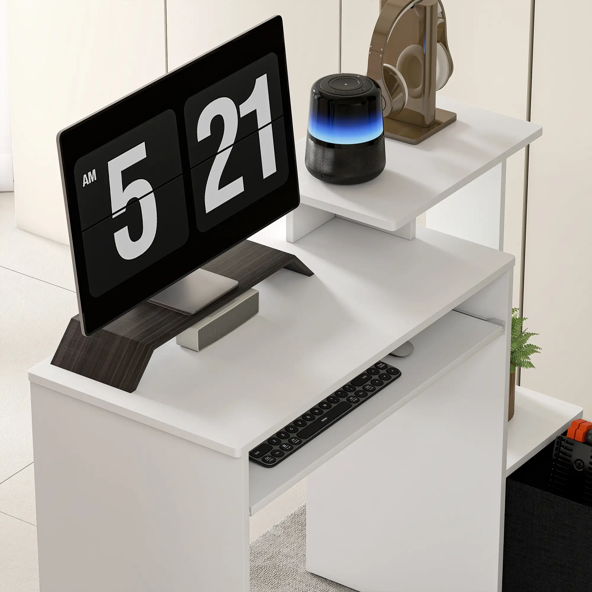 Computer Desk, Sliding Keyboard Tray, Storage Drawer, White - Image 10