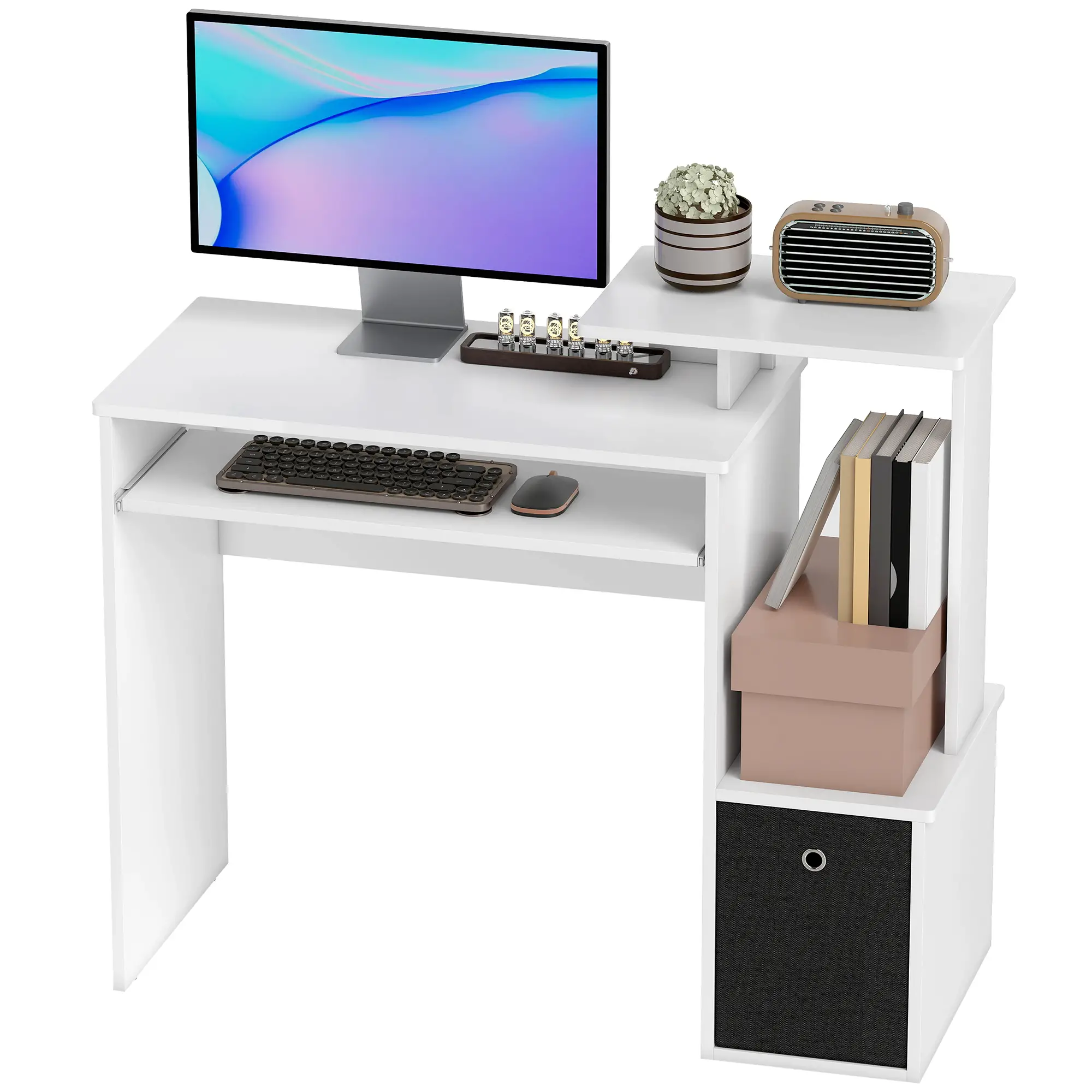 Computer Desk, Sliding Keyboard Tray, Storage Drawer, White - Image 11