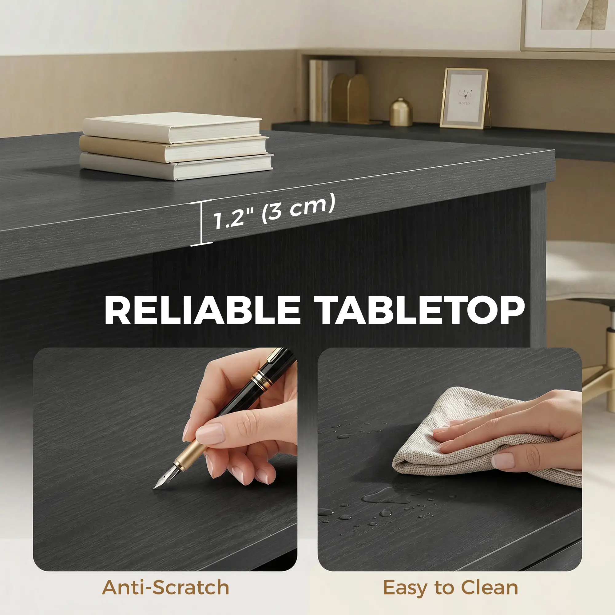 Computer Desk With 3 Drawers, 47" Home Office Desk, Black - Image 6