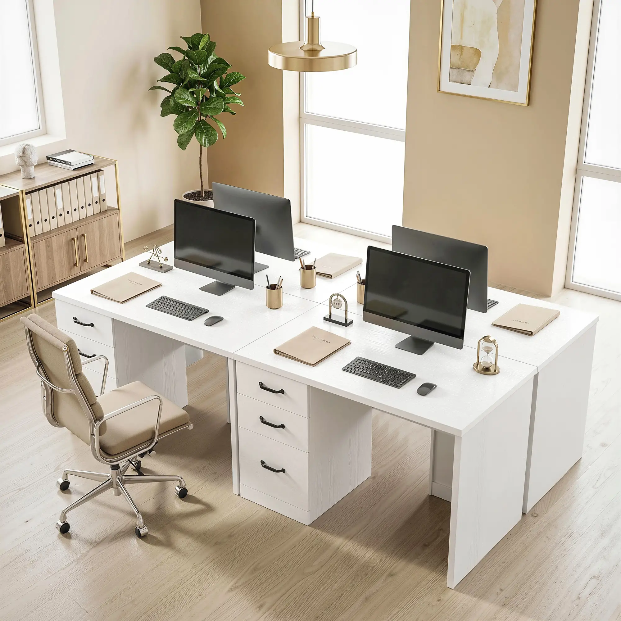 Computer Desk With 3 Drawers, 47", Adjustable Hanging Rails, White - Image 10