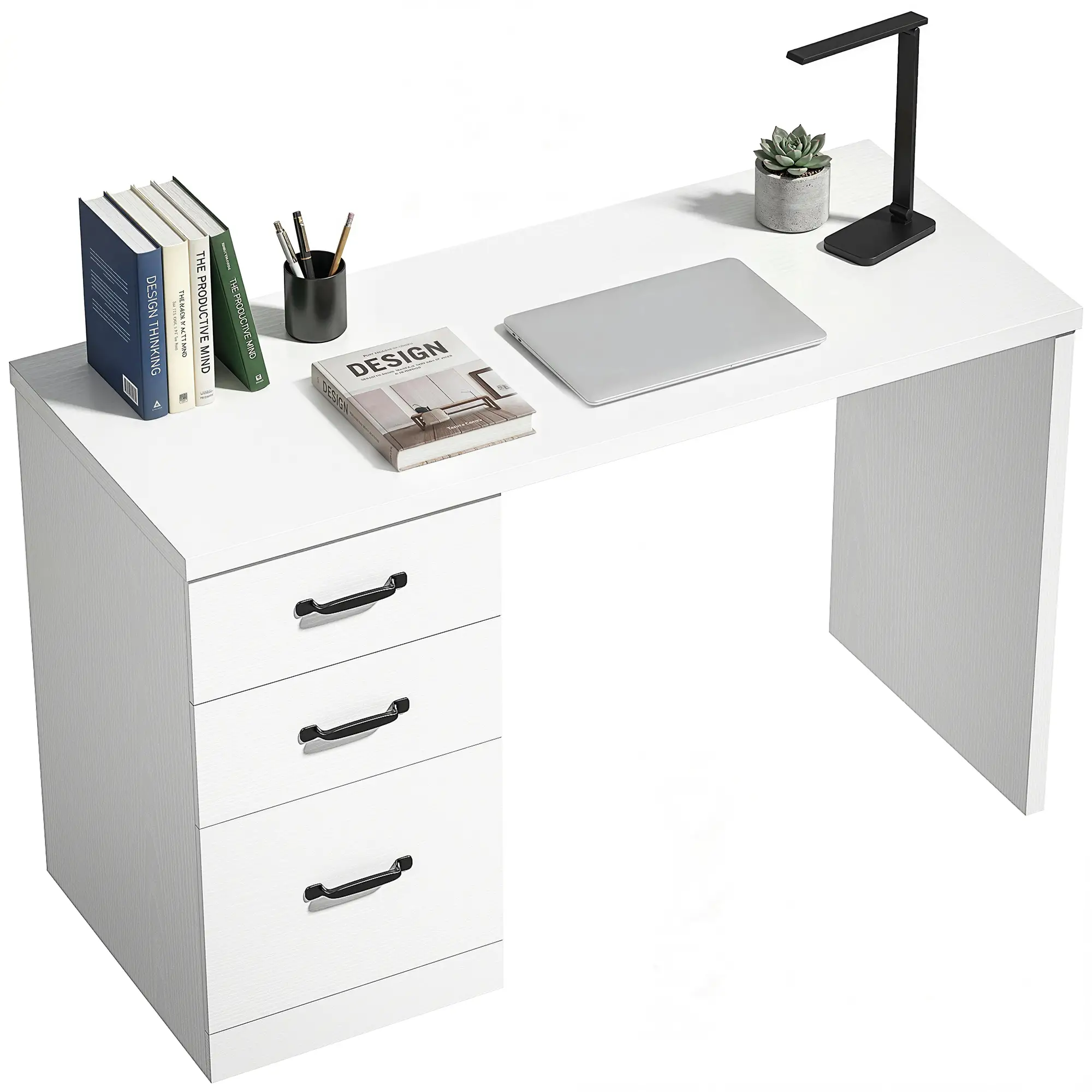 Computer Desk With 3 Drawers, 47", Adjustable Hanging Rails, White - Image 11
