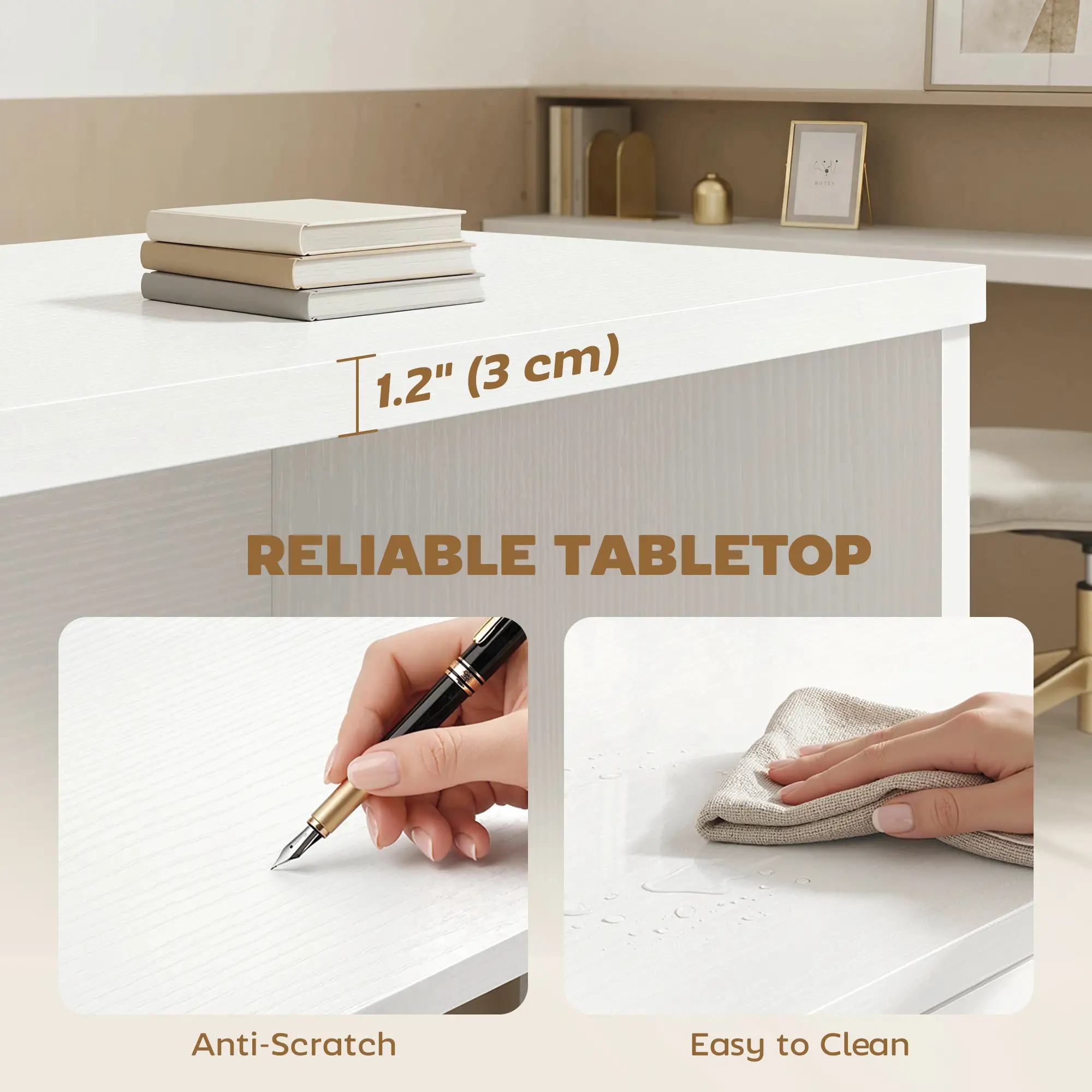 Computer Desk With 3 Drawers, 47", Adjustable Hanging Rails, White - Image 6