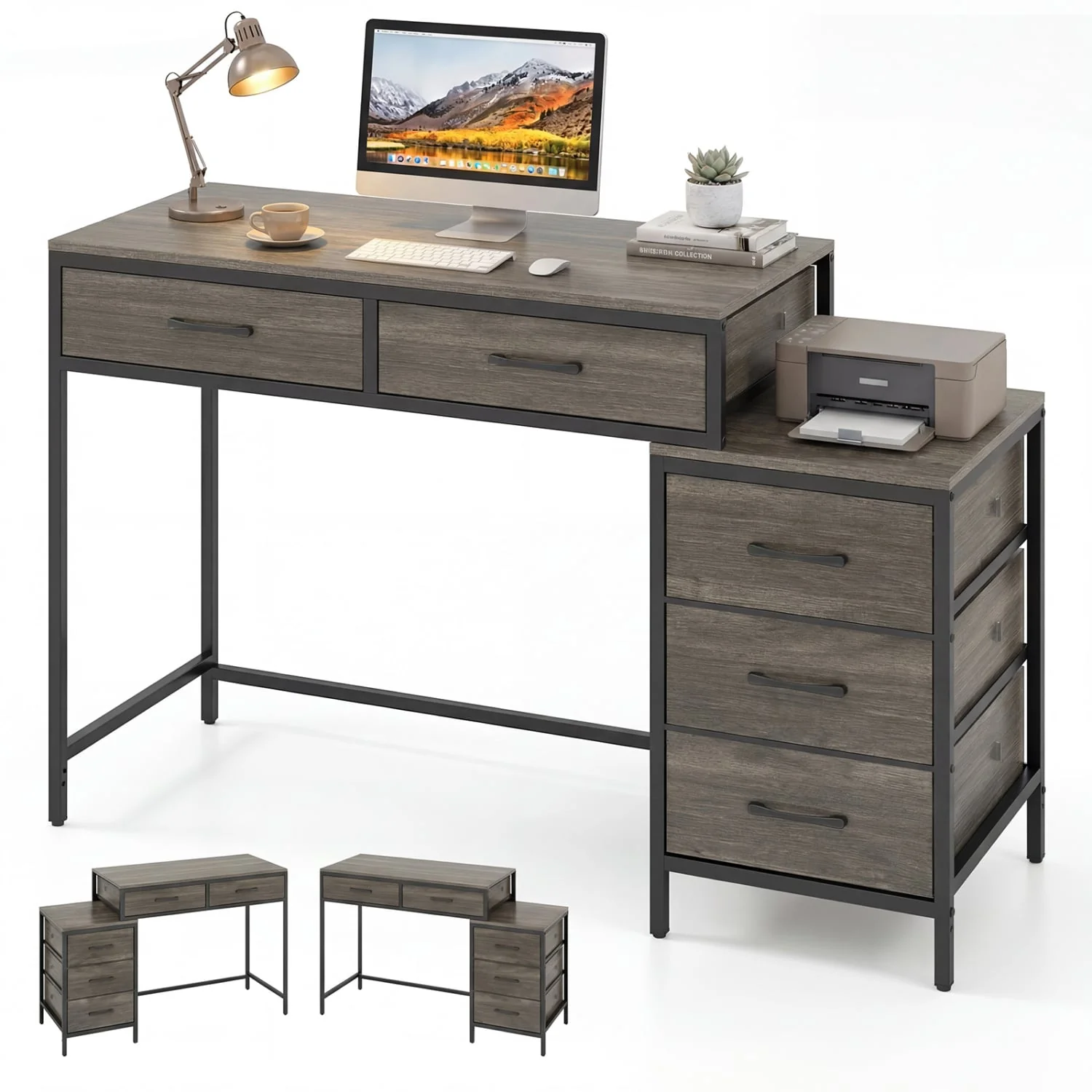 Computer Desk With 5 Drawers, Printer Stand, Oak - Image 4