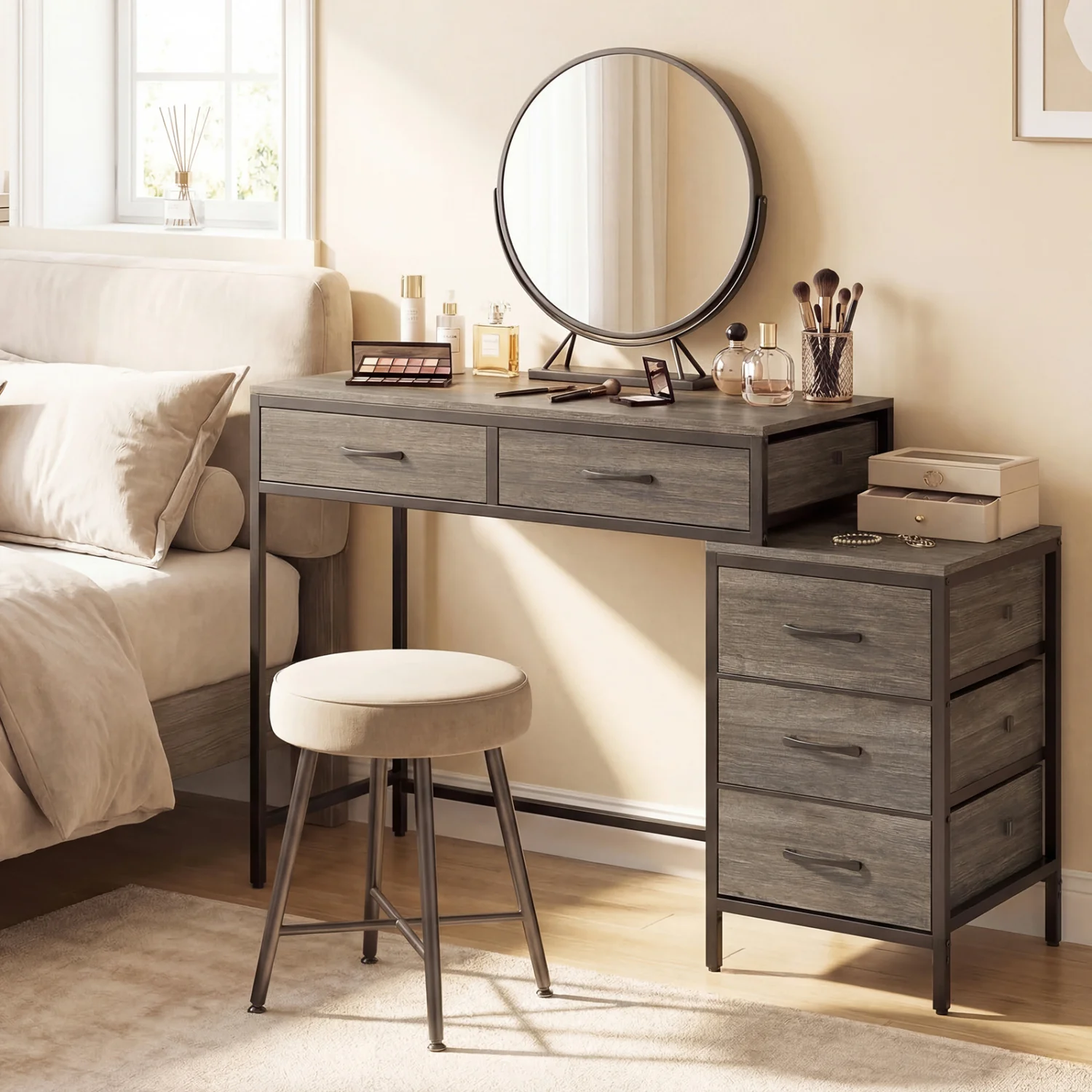 Computer Desk With 5 Drawers, Printer Stand, Oak - Image 6