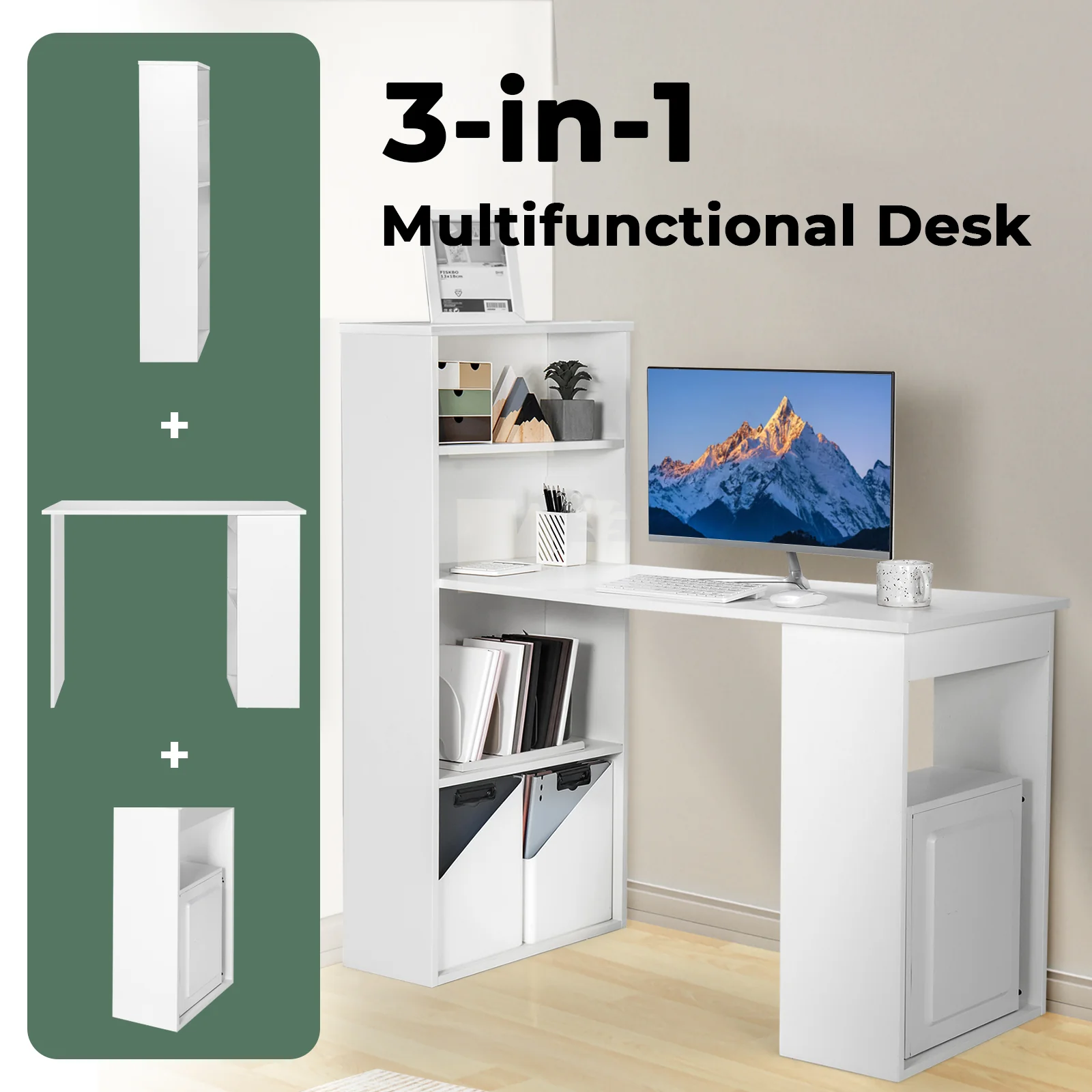 Computer Desk With 6-Tier Storage Shelves, White - Image 10