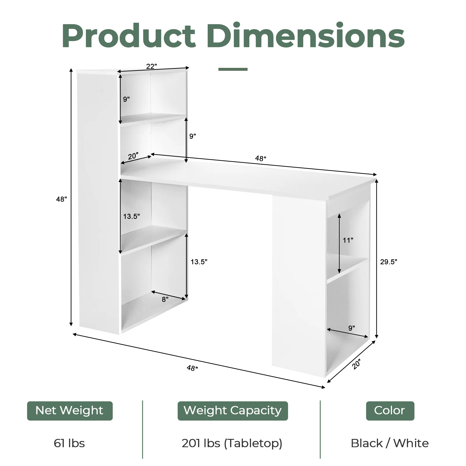 Computer Desk With 6-Tier Storage Shelves, White - Image 5