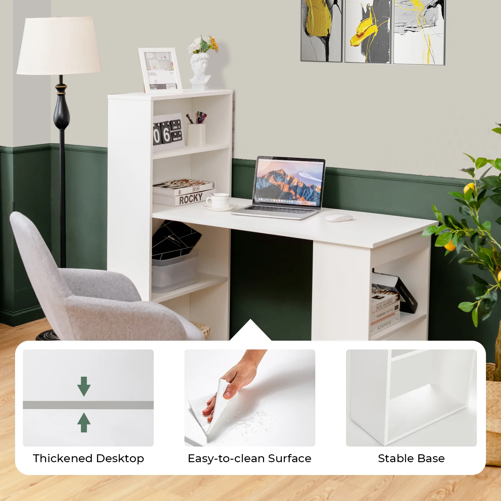 Computer Desk With 6-Tier Storage Shelves, White - Image 7