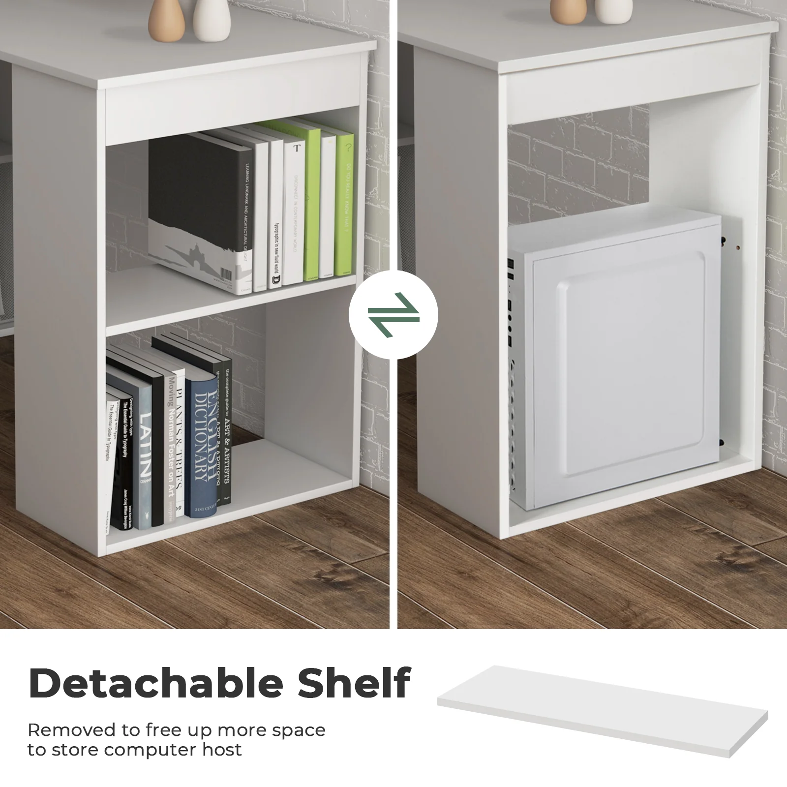 Computer Desk With 6-Tier Storage Shelves, White - Image 9