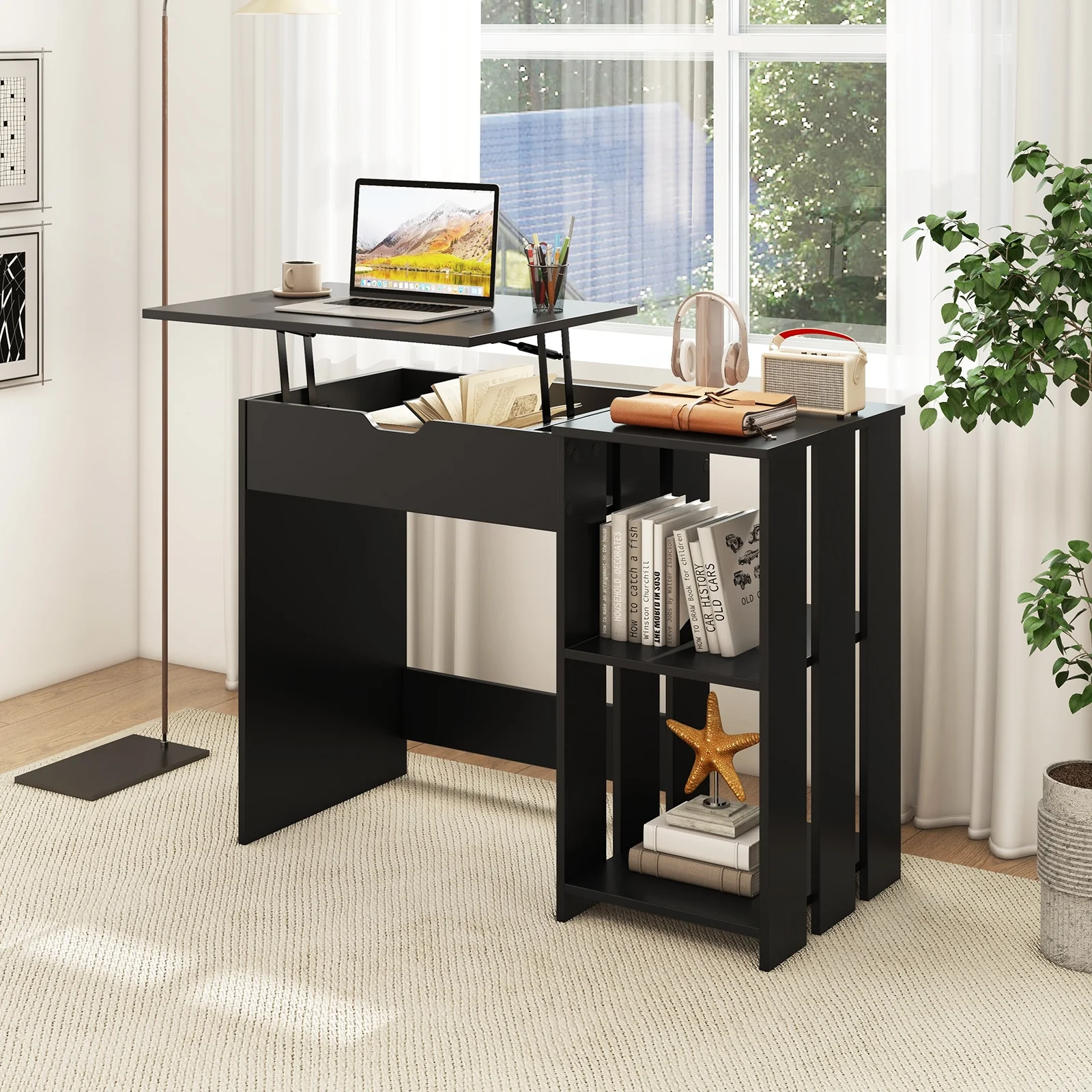 Computer Desk With Hidden Compartment, Black - Image 3