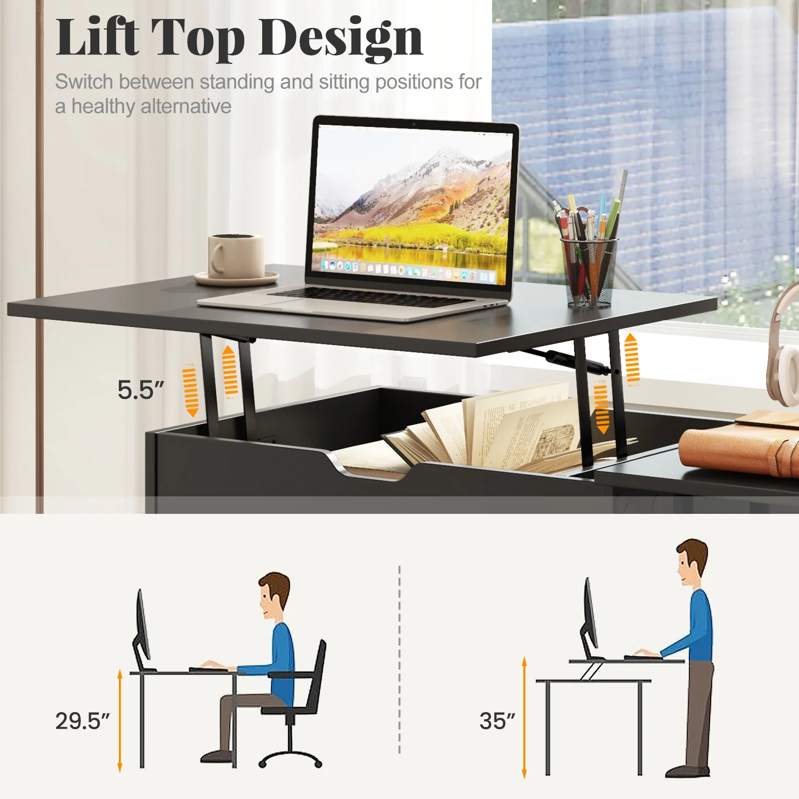 Computer Desk With Hidden Compartment, Black - Image 8